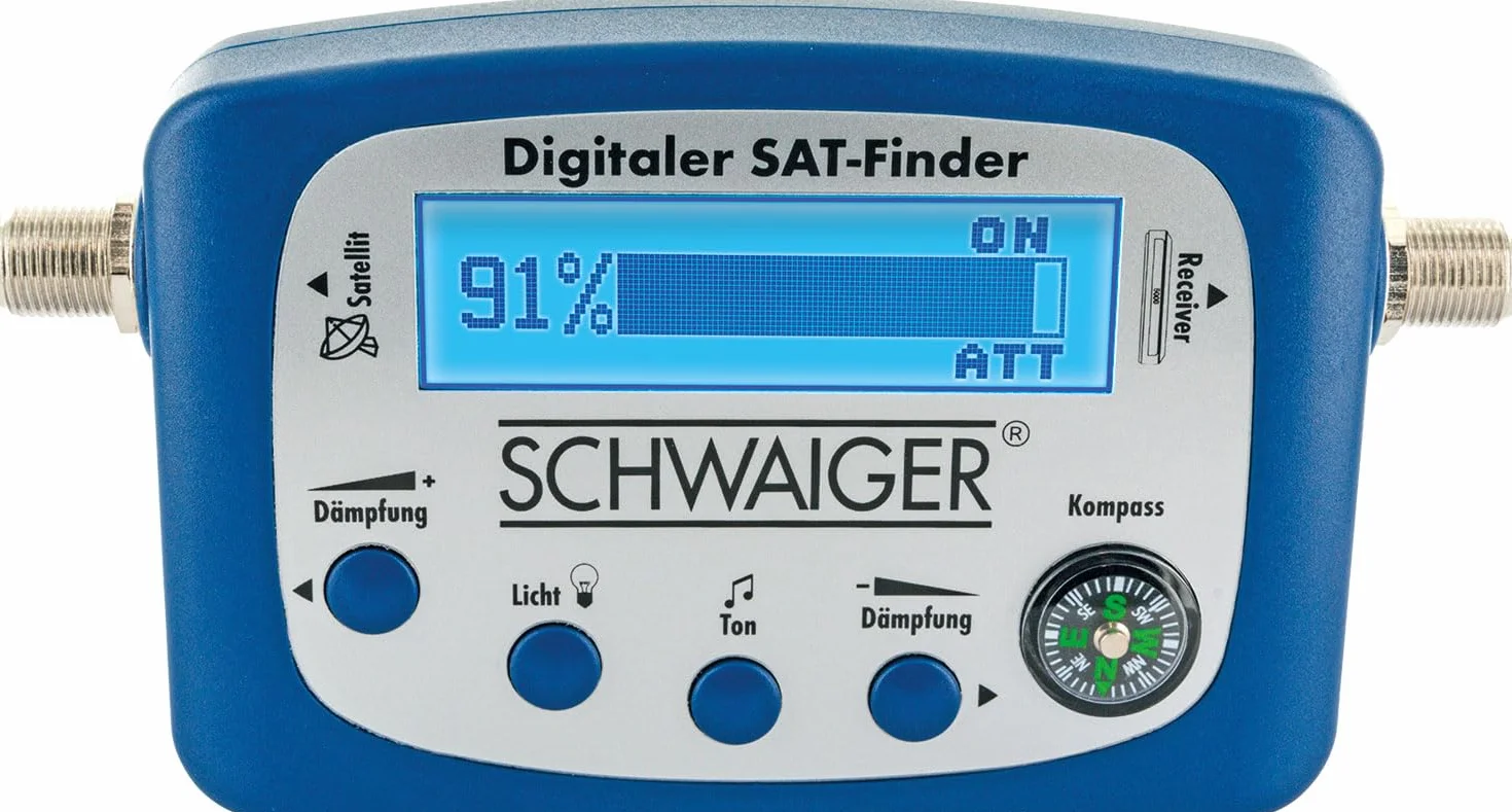 SCHWAIGER -5170- SAT-Finder | cyfrowy | wykrywacz satelitów | zintegrowany kompas i wyjście dźwiękowe | wyrównanie LNB | urządzenie pomiarowe do optymalnego ustawienia anteny satelitarnej