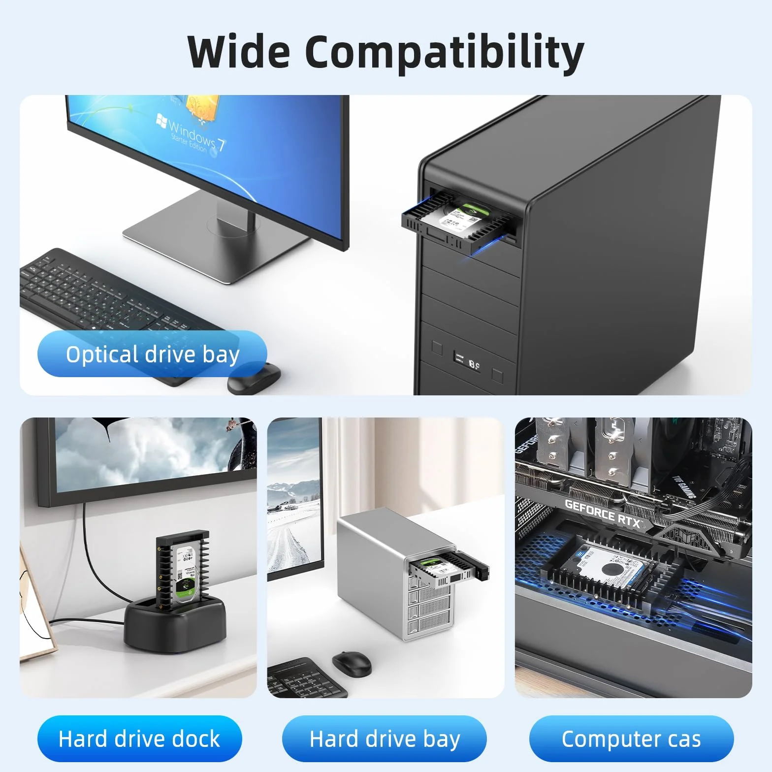 Adapter dysku twardego 2,5" na 3,5", SANZANG 2,5 na 3,5 SATA HDD SSD uchwyt montażowy konwerter z interfejsem SATA III do 7/9,5/12,5 mm 2,5 cala HDD/SSD