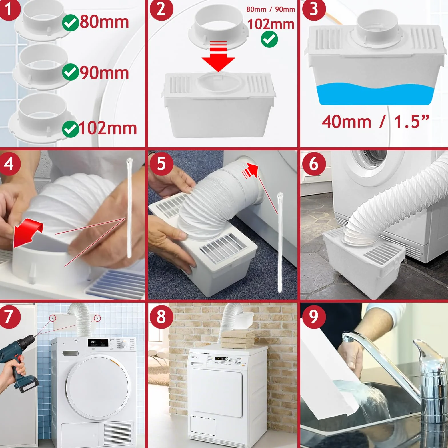 Zestaw kondensatorów węża wentylacyjnego z 3 adapterami kompatybilny z White Knight suszarką 1,2 m