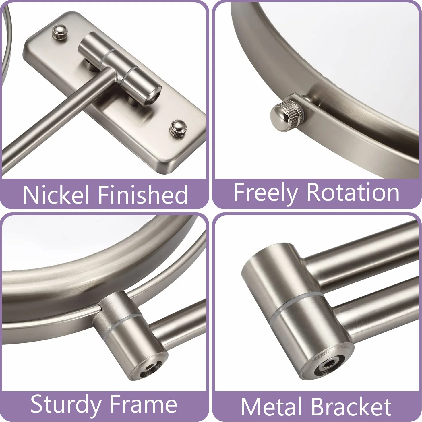 Naścienne lusterko do makijażu, 1X/5-krotne lustro powiększające, dwustronne, 20 cm wysuwane lustro łazienkowe do golenia, nikiel