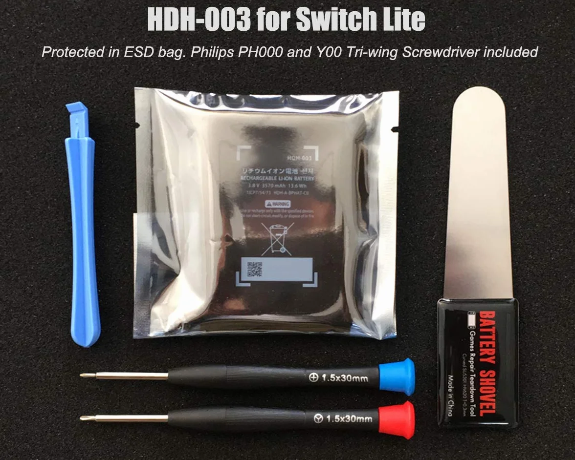 ElecGear 1x Bateria zastępcza do konsoli Nintendo Switch Lite, HDH-003 Wewnętrzna bateria Li-ION do Switch Lite HDH-001, 3.8V 3570mAh 13,6Wh z zestawem narzędzi naprawczych