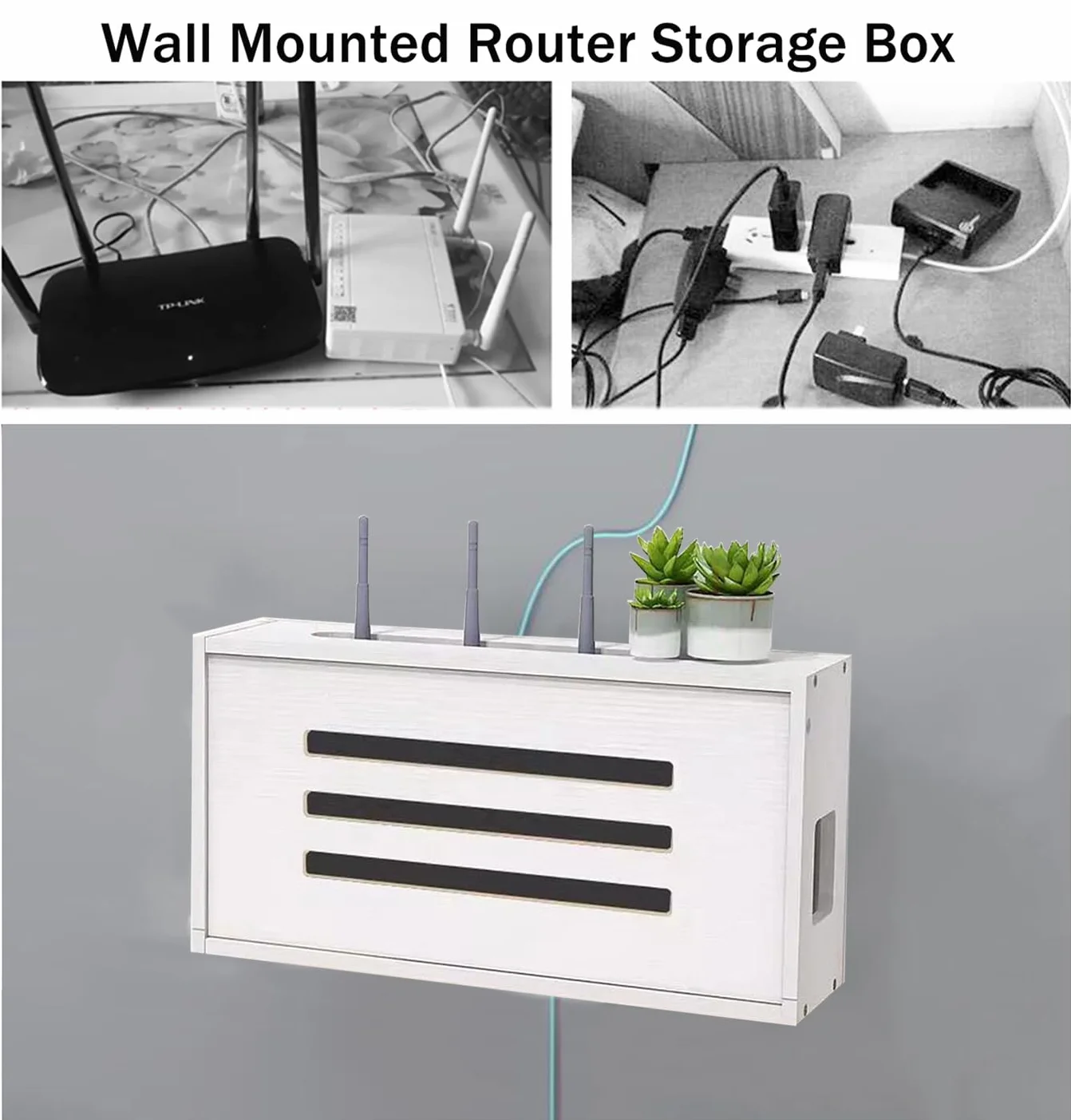 Półka na routera ścienna skrzynka do przechowywania WiFi organizer na kable biała