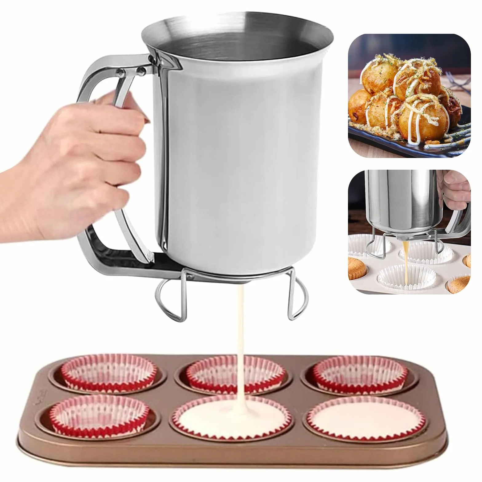 Dozownik do ciasta, 1000 ml, dozownik do ciasta, z uchwytem do wyciskania, do pancake ze stojakiem, do porcjowania ciasta, do naleśników, muffinek, ciasteczek, gofrów