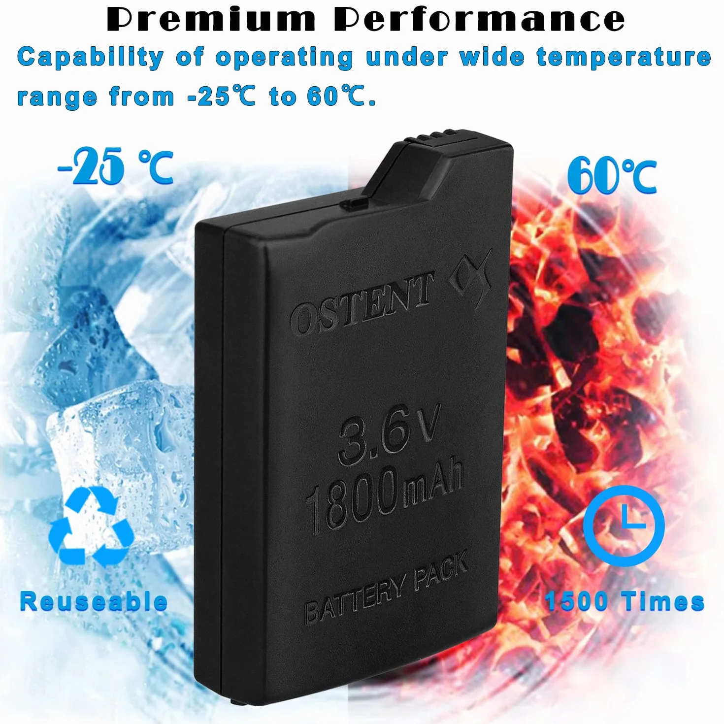 OSTENT Duża Pojemność Prawdziwa Jakość 1800mAh 3,6V Litowo-jonowa Li-ION Polimer Akumulator Pack wymienny do Sony PSP 1000 PSP-110 Konsola