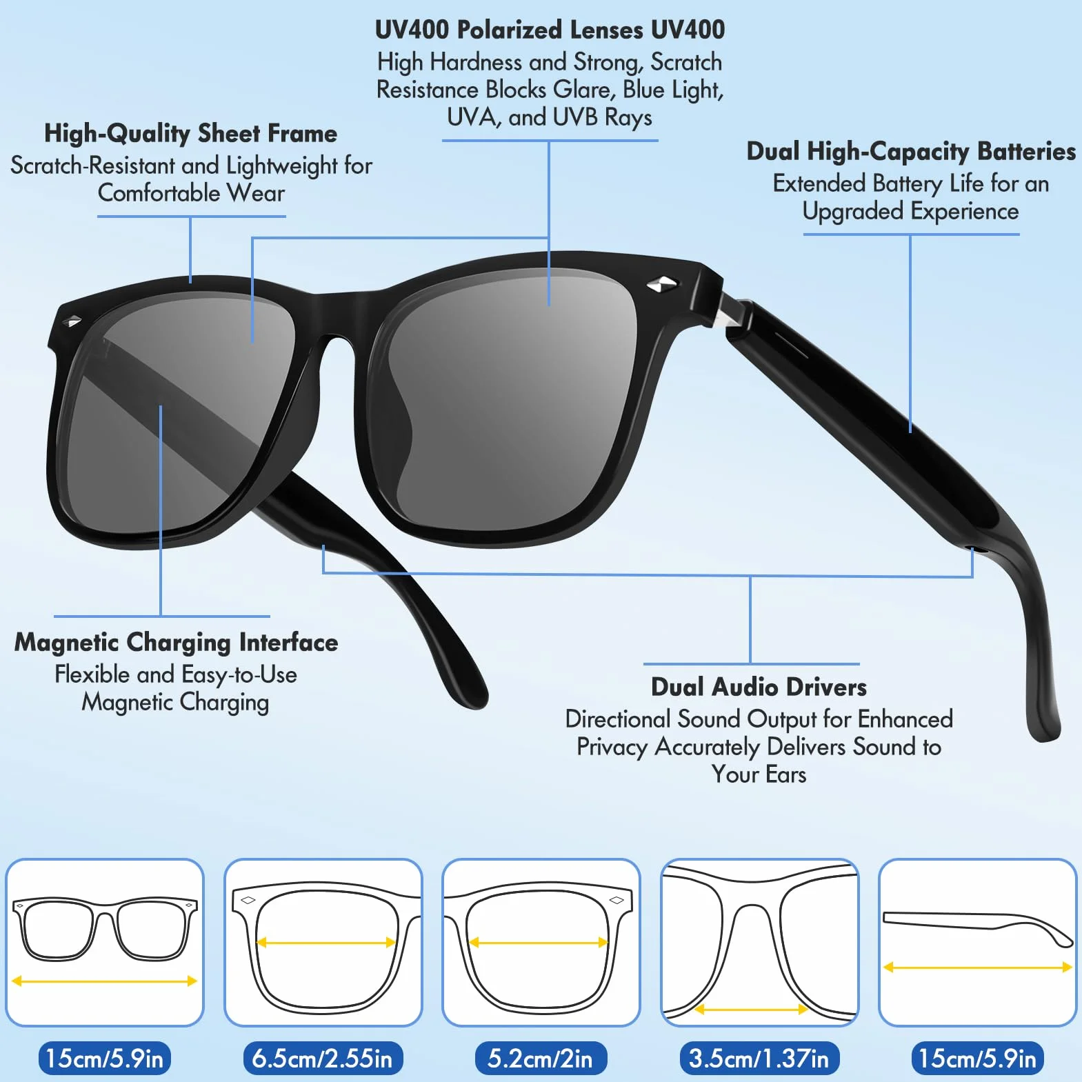 Inteligentne okulary Bluetooth, głośnik, 115 języków, tłumaczenie w czasie rzeczywistym, ochrona przed promieniowaniem UV, polaryzacyjne soczewki, dla mężczyzn i kobiet, do gier, spotkań