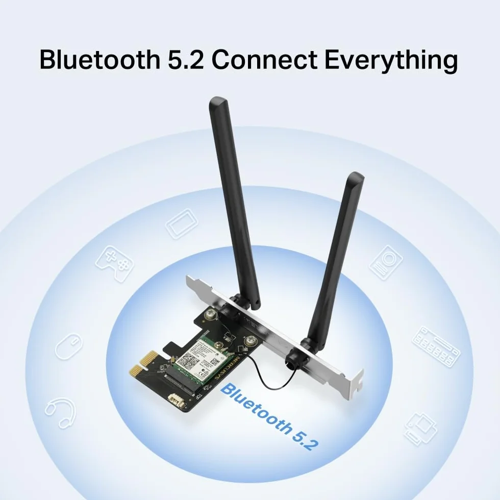 MERCUSYS Adapter TP-Link MA80XE PCIe AX3000Mbps WiFi 6 Bluetooth 5.2, chipset Intel Wi-Fi 6, WPA3, MU-MIMO, OFDMA, karta WiFi na stałe, obsługuje Windows 10, 11