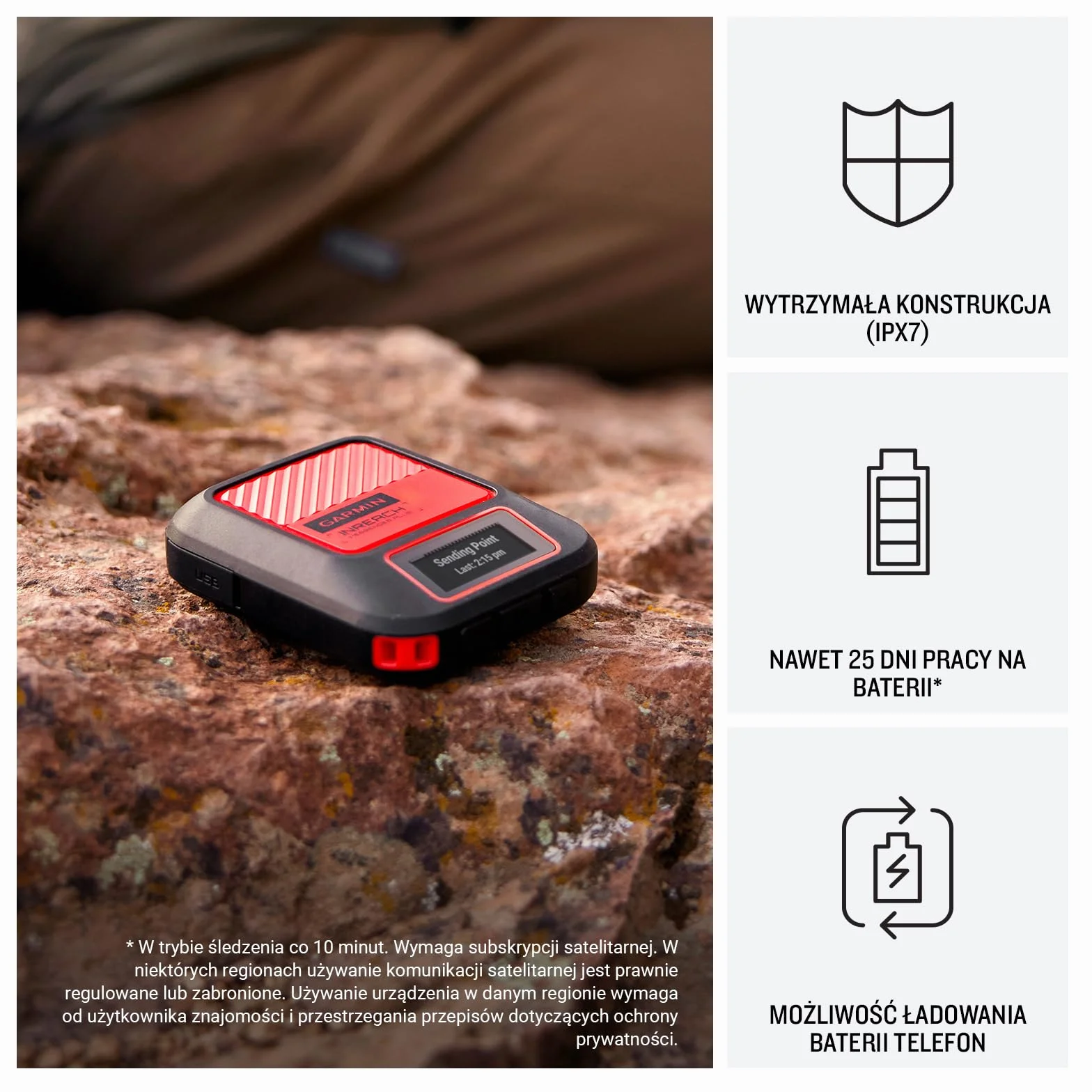 Garmin inReach Messenger Plus Kompaktowy Komunikator Satelitarny z Obsługą Wiadomości Multimedialnych Czerwony