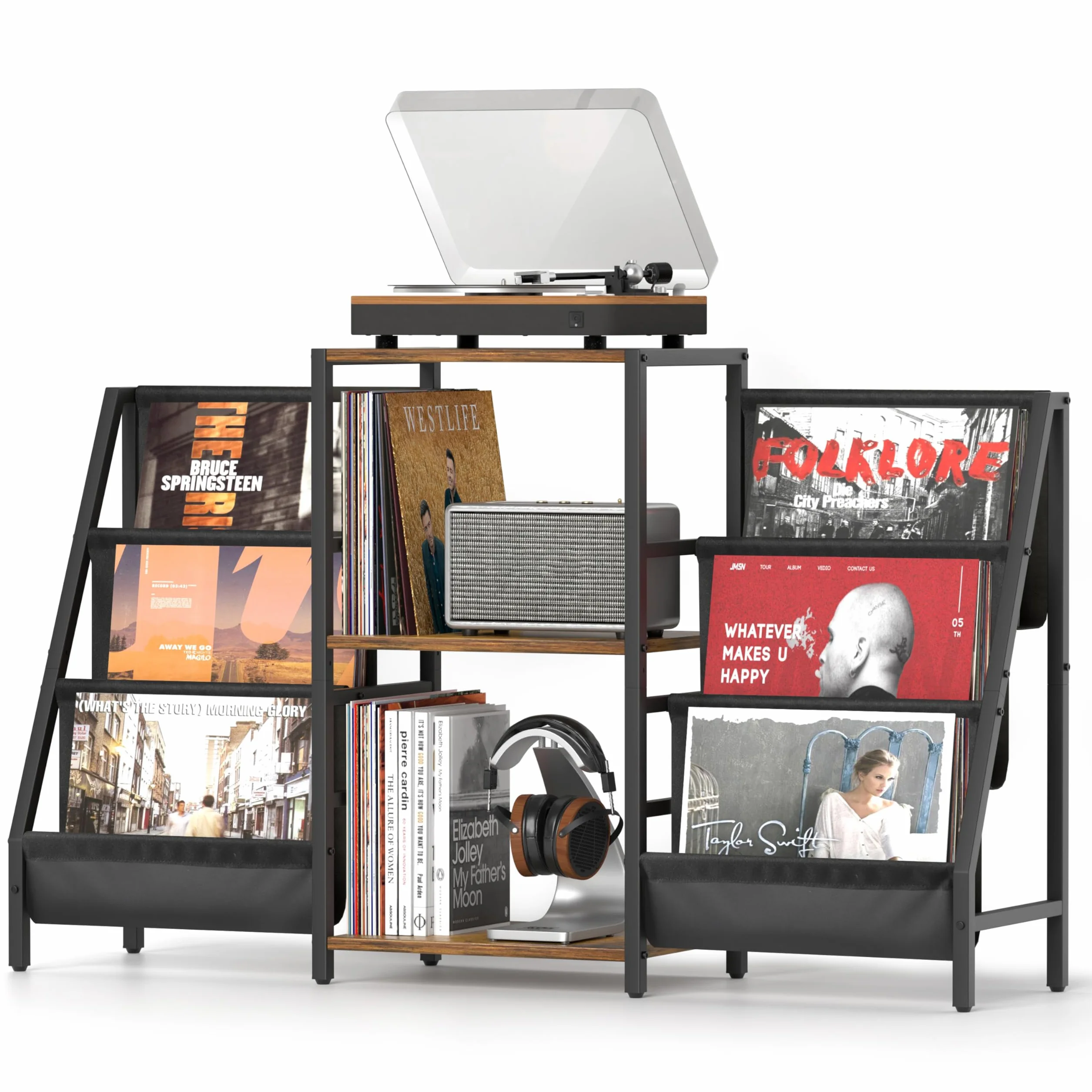 Płyta Winylowa Składowanie z Stoiskiem Gramofonowym Stojak na Gramofon z Przechowywanie Nagrania do 280 Albumów Z Winylowym Stojakiem na CD do Winylowego Odtwarzacza Gramofonowego Stereo