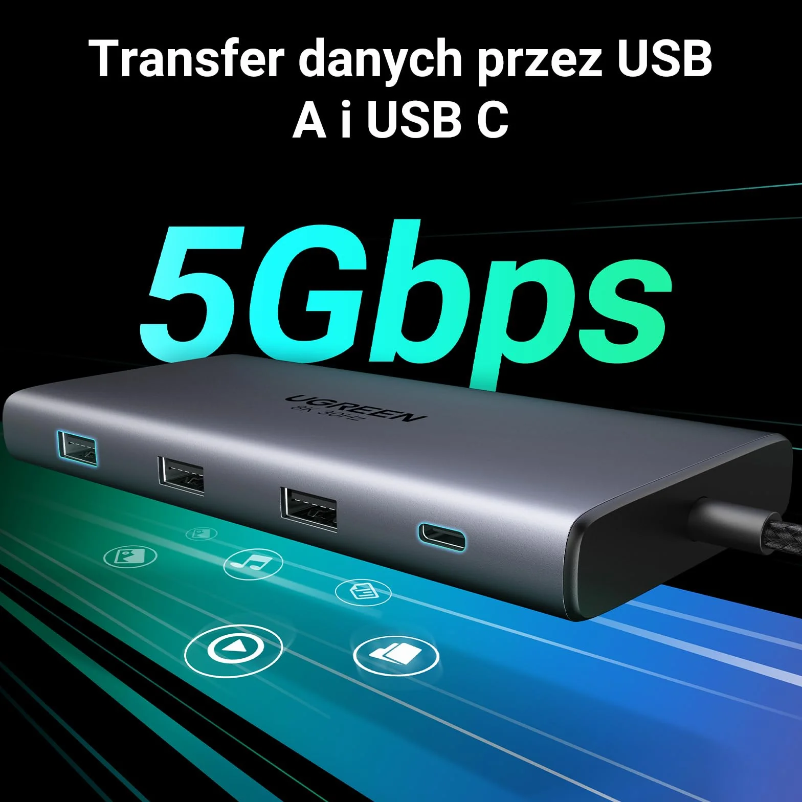 UGREEN Revodok Pro USB C Docking Station 2HDMI, Ethernet, 4x porty USB C/USB A, szybkie ładowanie PD 100W, czytnik kart SD/TF Hub USB C 10 w 1