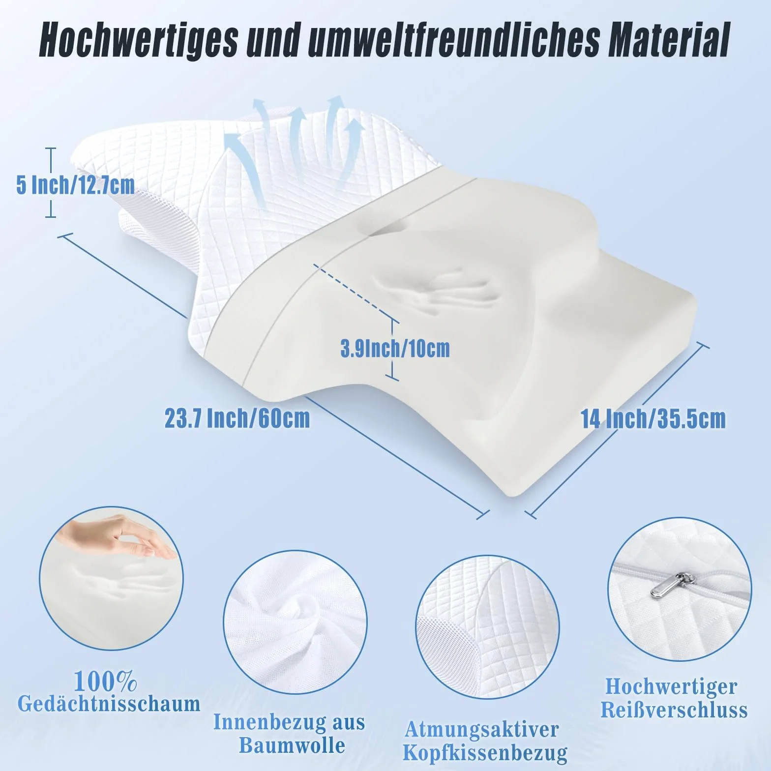 Poduszka ortopedyczna pod szyję 2 w 1 Ergonomiczna z pianki memory 60x35,5x13/11cm Biały
