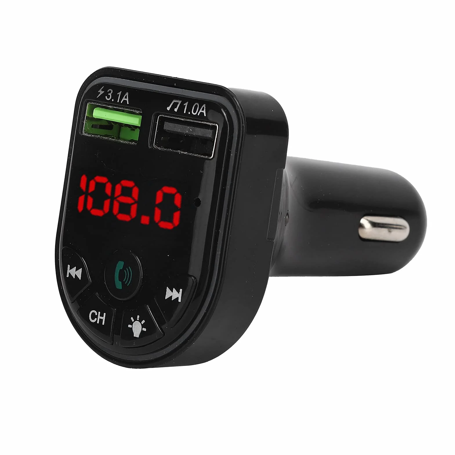 Samochodowy Nadajnik FM Bluetooth, Samochodowy Nadajnik FM Bluetooth 5.0 Odtwarzacz MP3 USB2.0 Ładowanie Telefonu z Kolorowym Oświetleniem Otoczenia, do Jazdy