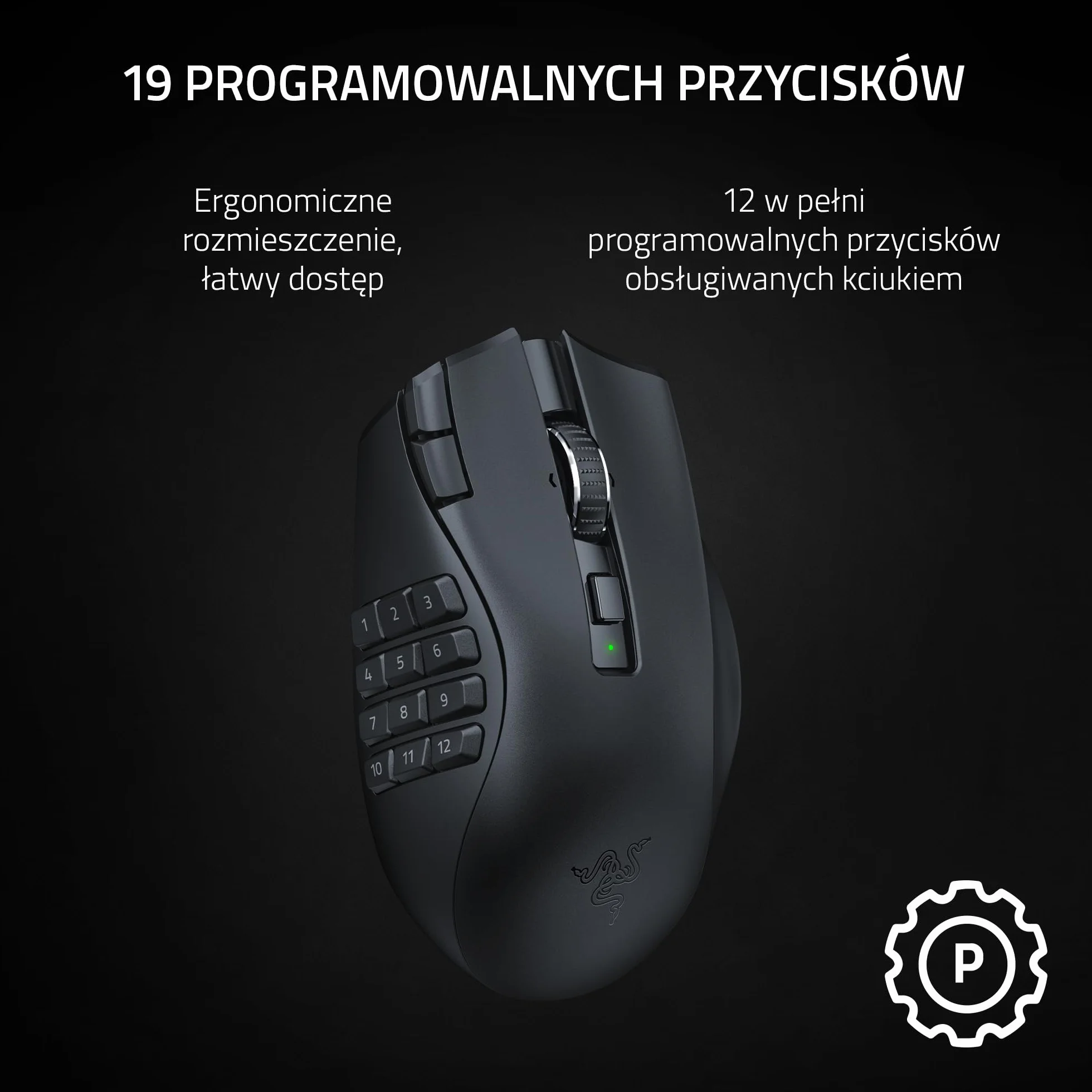 Razer Naga V2 HyperSpeed - ergonomiczna, bezprzewodowa mysz do gier MMO (z 19 programowalnymi przyciskami, bezprzewodowa technologia HyperSpeed 2,4 GHz, do 250 godzin, czujnik optyczny 30K) Czarna