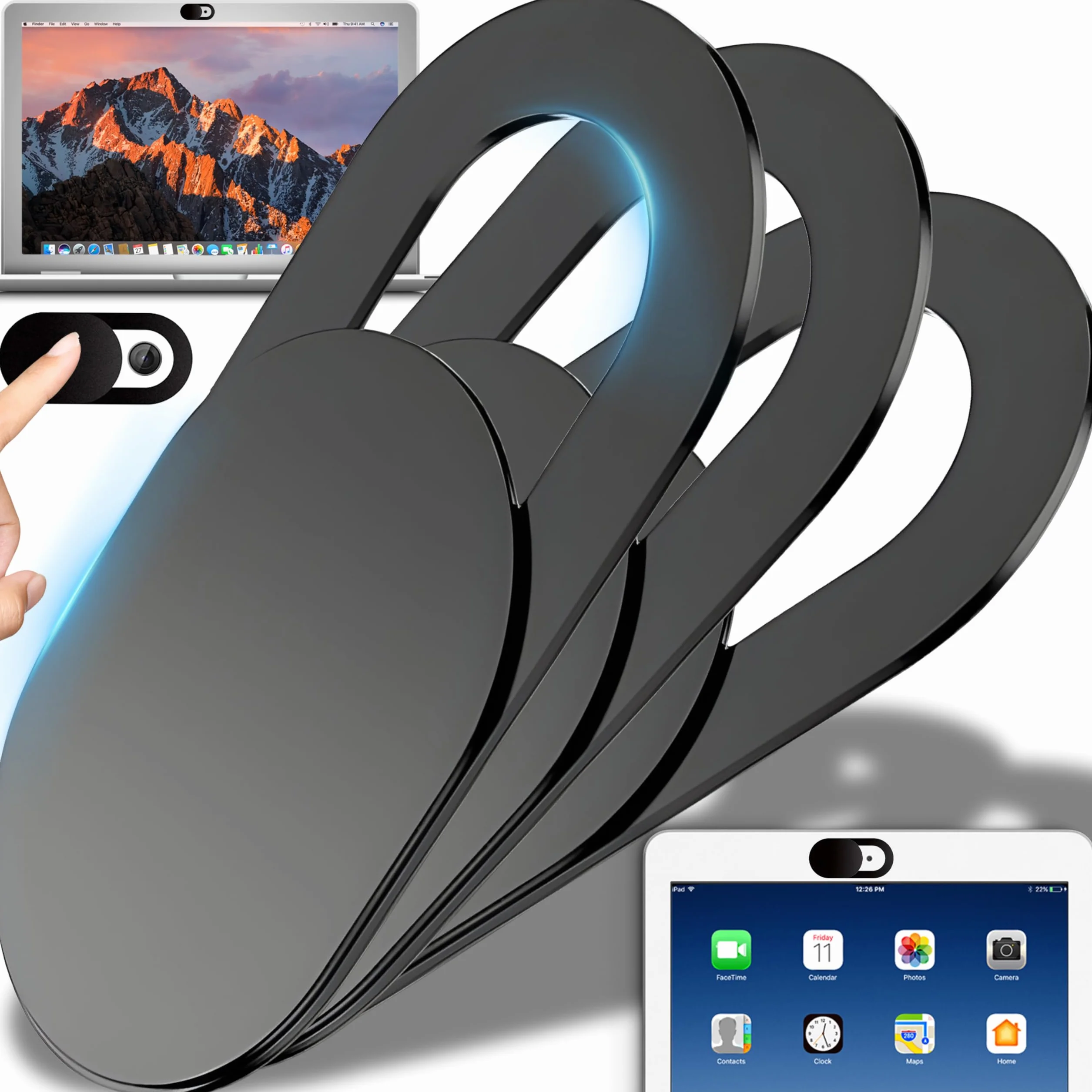 Retoo 3-częściowa osłona na kamerę internetową z ultracienkim suwakiem 1 mm, osłona kamery do ochrony prywatności dla kamery internetowej laptop komputer PC iPad MacBook tablet smartfon czarna