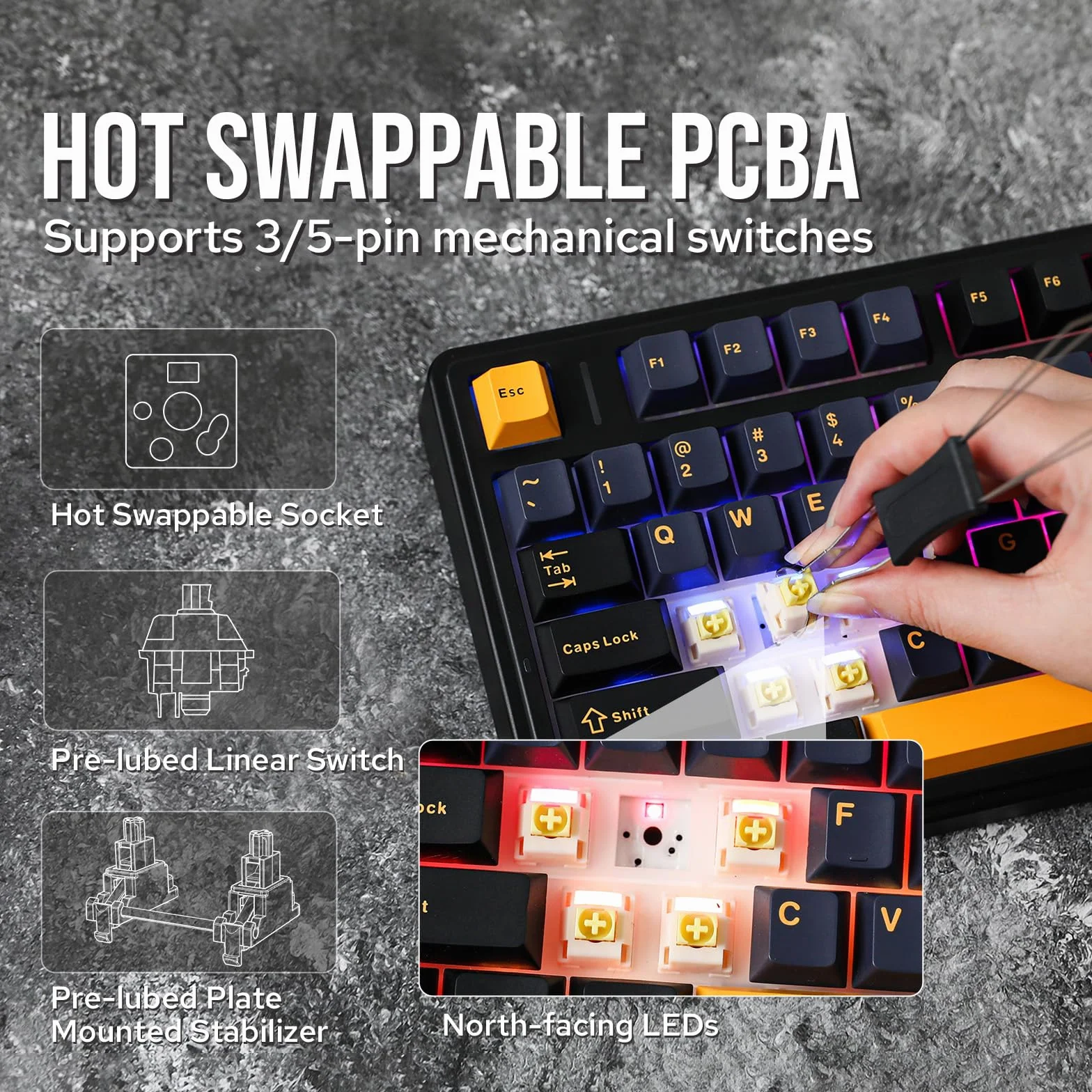 EPOMAKER x Aula F75 Klawiatura mechaniczna Gasket 75% bezprzewodowa Bluetooth USB-C RGB NKRO czarna Ice Vein Switch