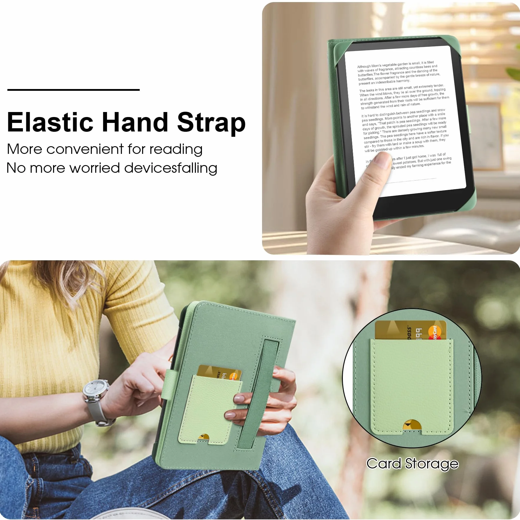 HoYiXi Uniwersalne etui do czytników e-booków 6" kompatybilne z Paperwhite 2025-2012/6" zupełnie nowe Kindle/Kobo/Tolino, 6" eReaders etui ochronne Wbudowana kieszeń, zielona