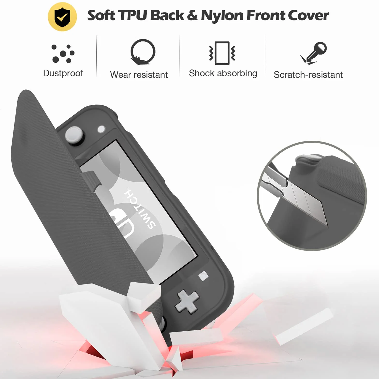 Procase Obudowa z Klapką do Nintendo Switch Lite 2019, Ochronna Zdejmowana Skrzydła + 2 Folia Ekranu, Łatwa Instalacja, Minimalistyczna i Trzeźwa