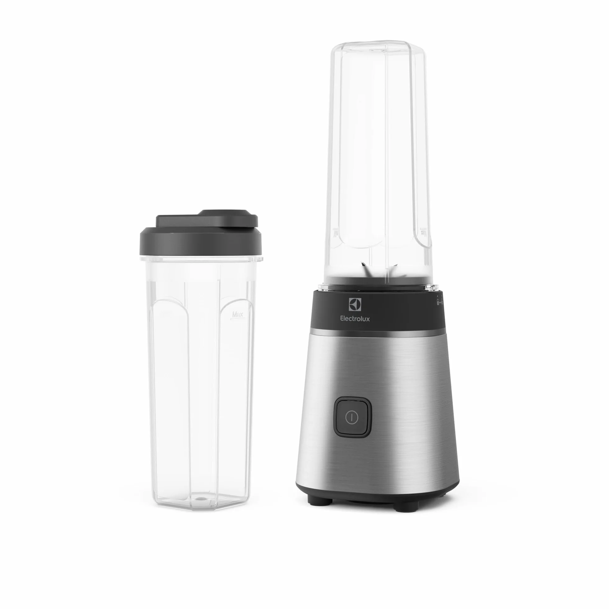 Electrolux Blender Kielichowy Sportowy Create 3 E3SB1-4ST, Mocne ostrza TruFlow, Praktyczna wyjmowane butelki 2 x 600ml, Przycisk dotykowy, Pojemność dzbanka 0,92L, 300W, Stal Nierdzewna