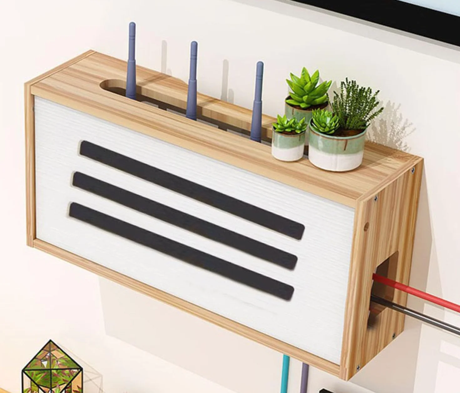 Półka na routera ścienna skrzynka do przechowywania WiFi organizer na kable biała