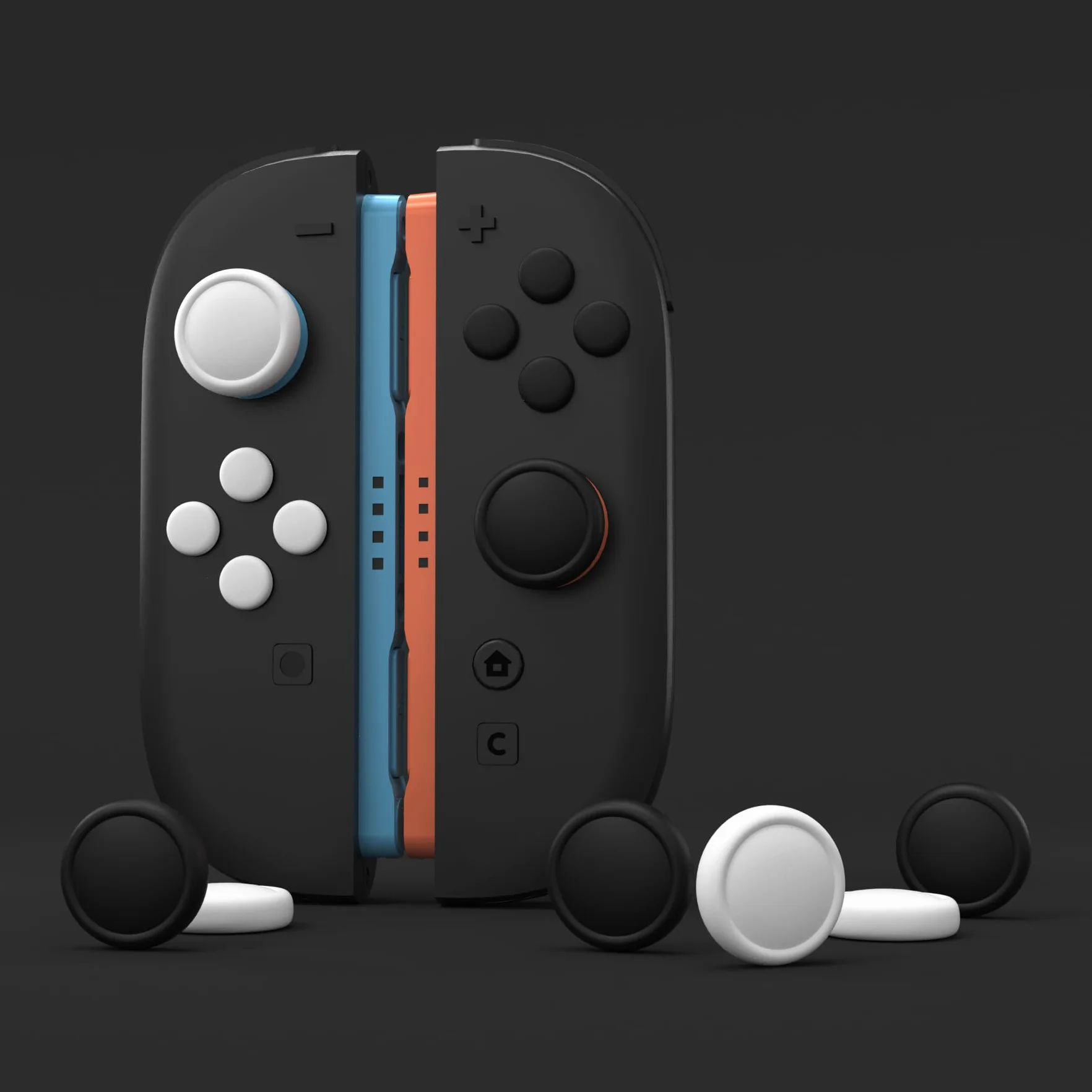 Playvital Osłony Przycisków z Nakładkami Joystick do Switch 2 Joycon,8 Szt. Nakładek na Przyciski & 8 Szt. Nakładek na Drążki Analogowe do Switch 2–Czarno & Biały