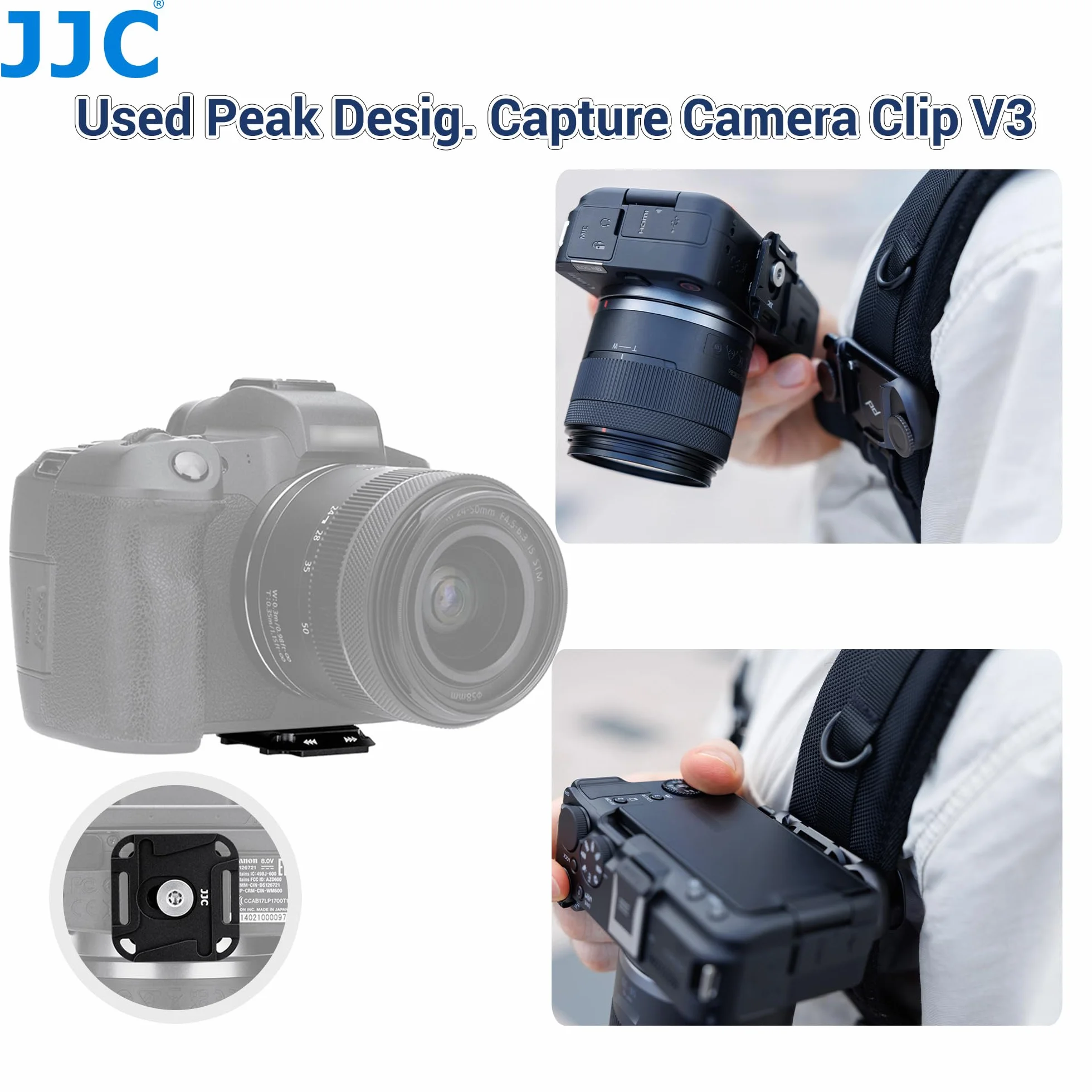 JJC płytka szybkiego mocowania ze śrubą 1/4, metalowa płytka szybkiego mocowania do aparatu Peak Design Capture Clip V3, zainstalowane głowice statywu typu Arca