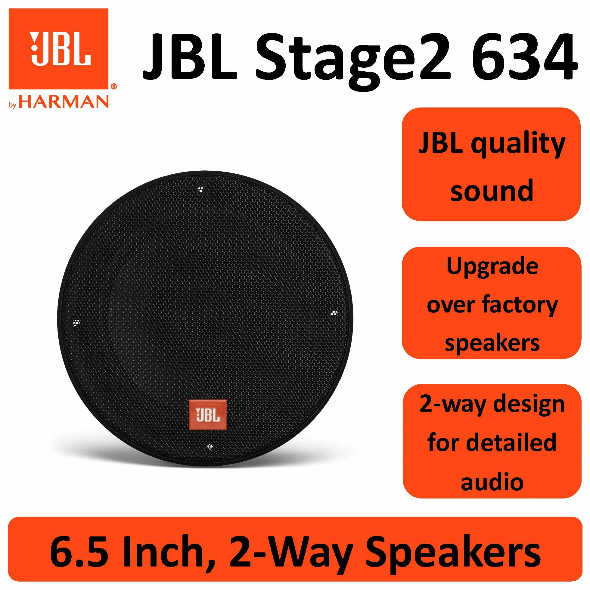 JBL Stage2 634 3-drożny zestaw głośników samochodowych firmy Harman Kardon – 250 W samochodowe głośniki samochodowe – 2 sztuki Car HiFi Box duży 16,5 cm | 165 mm | 6,5 cala