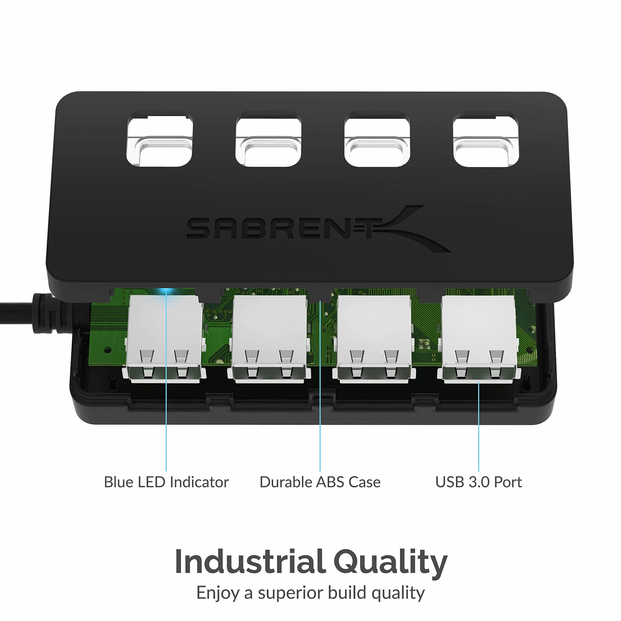 Sabrent HB-UM43 Koncentrator USB 3.0 z 4 Portami, 8,64 x 3,56 x 1,55 cm, Czarny/Niebieskie