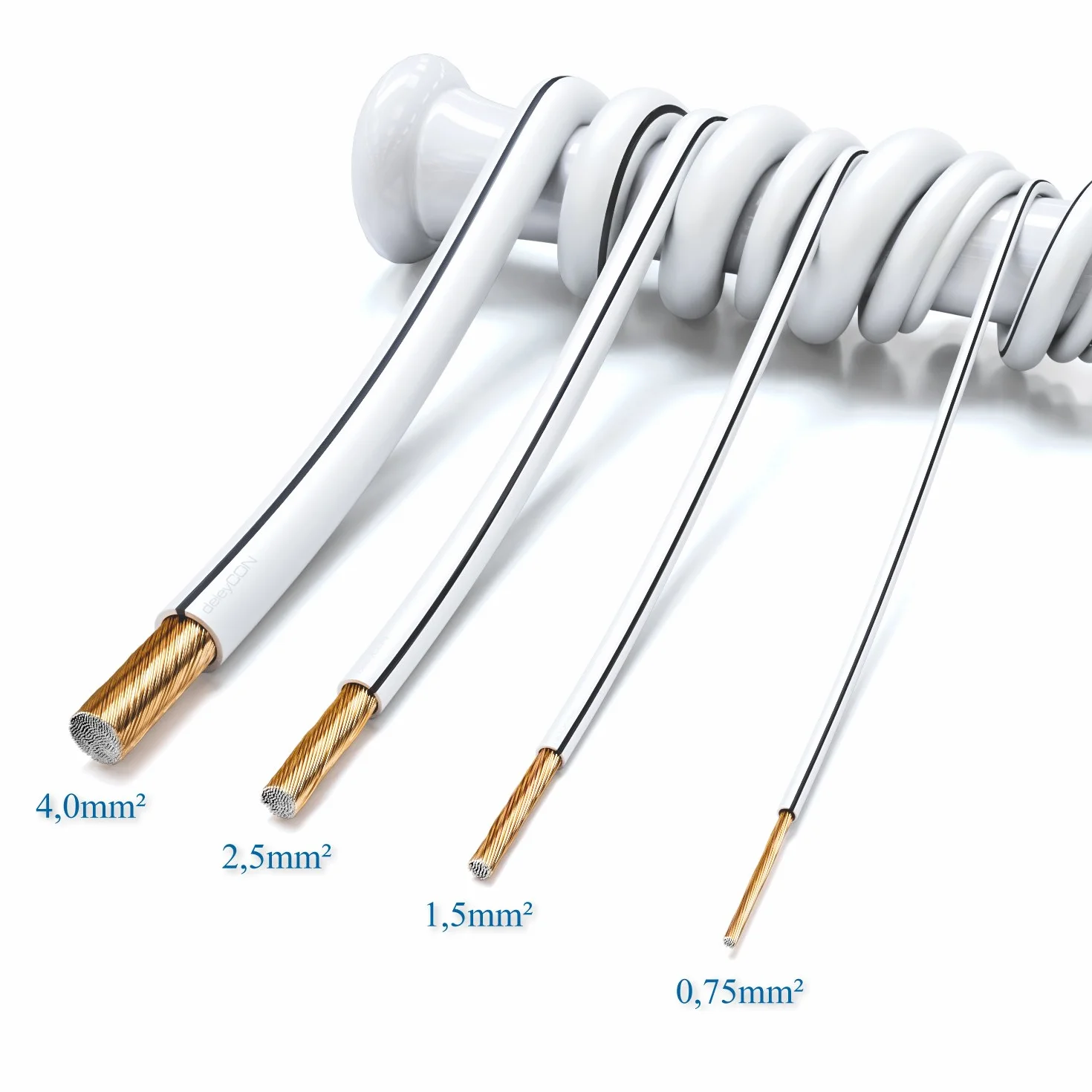 deleyCON 50m Kabel Głośnikowy 2x 0,75mm² Przewód Głośnikowy Aluminium Pokryte Miedzią CCA 2x24x0,20mm Lica Oznaczenie Biegunowości - Biały