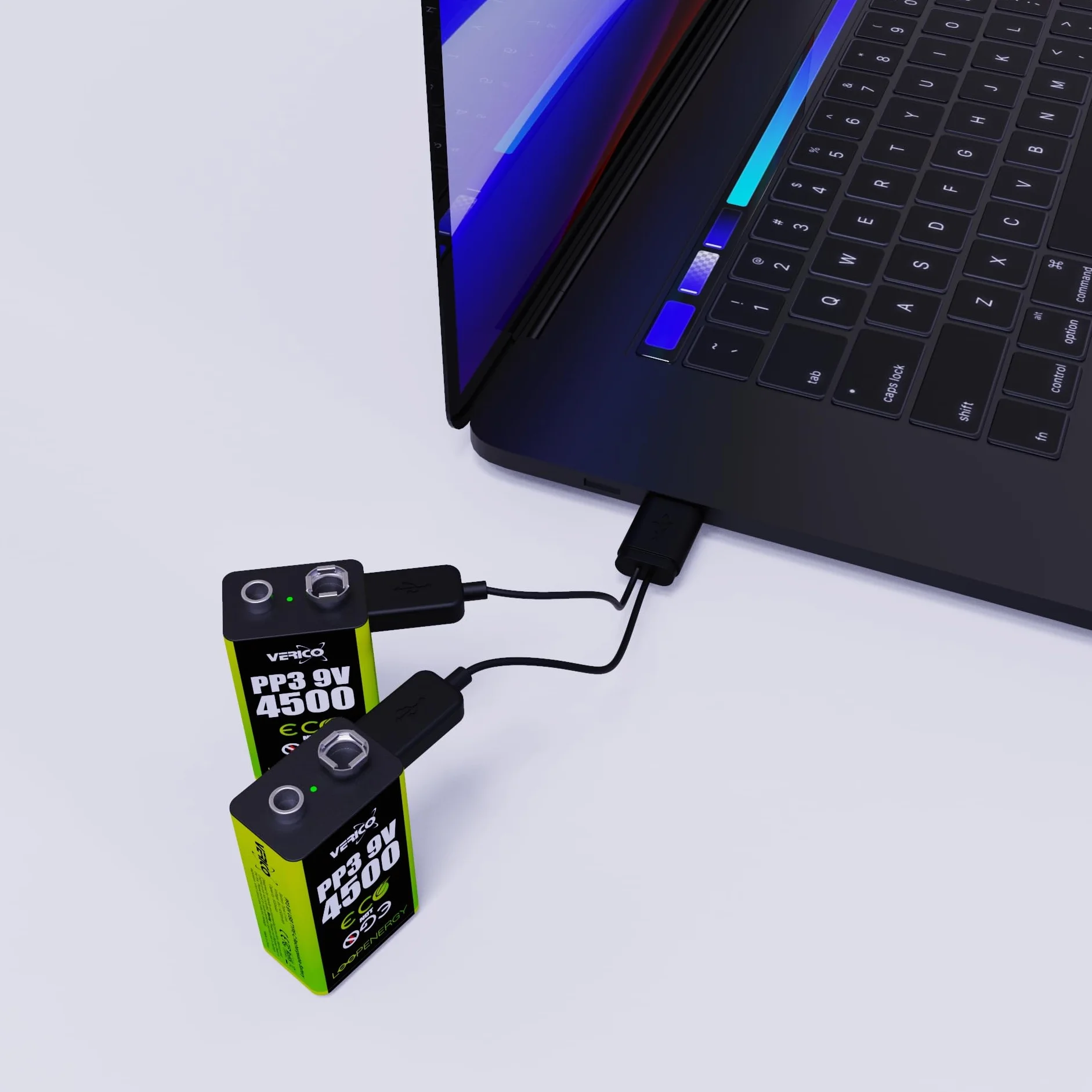 Verico LoopEnergy blok 9 V, 2 sztuki, PP3, 4500 mAh, akumulator USB-C, litowo-jonowy, 1 kabel do ładowania USB typu A na 2 x typ C