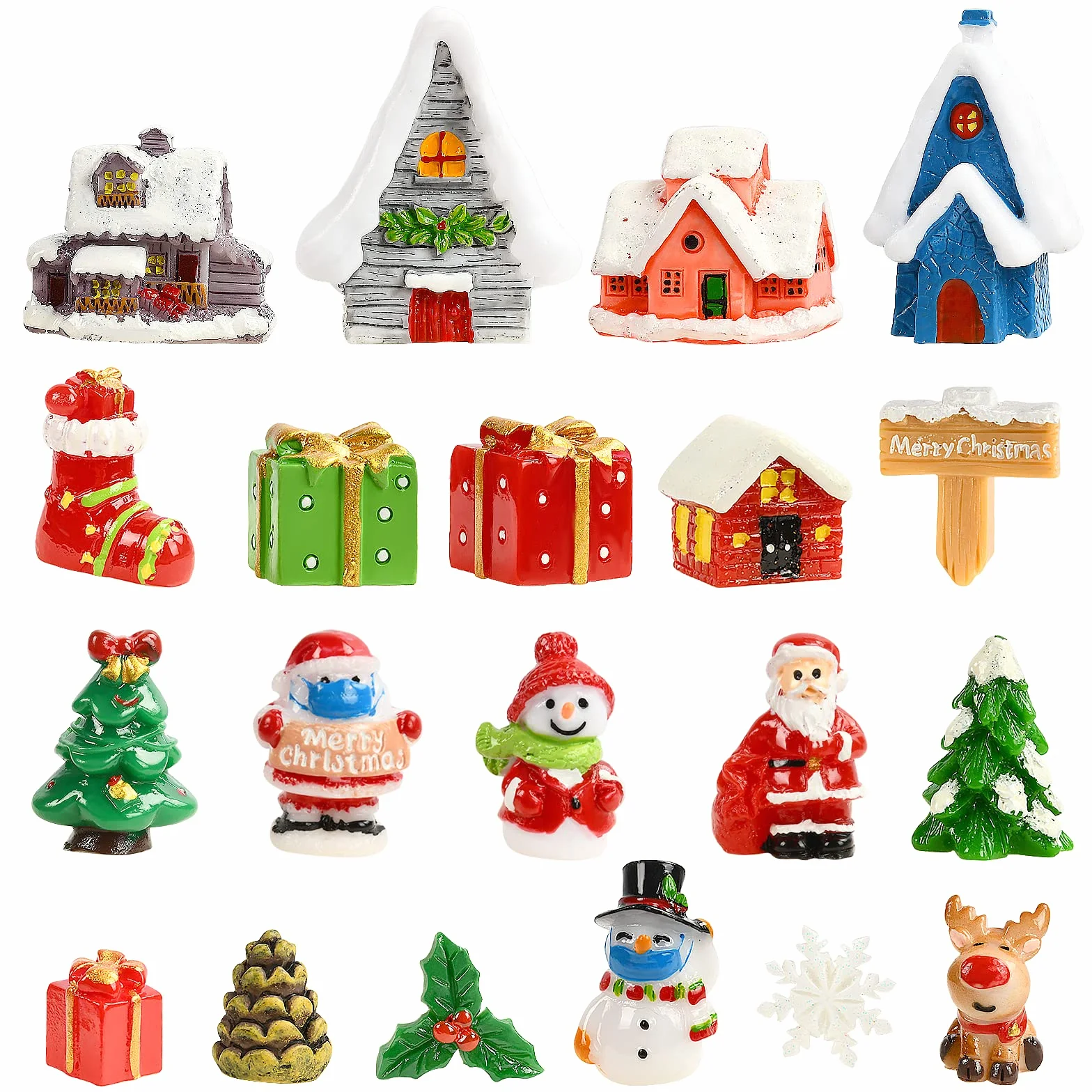 KATELUO Miniaturowe ornamenty bożonarodzeniowe figurki z żywicy zestaw 20 sztuk