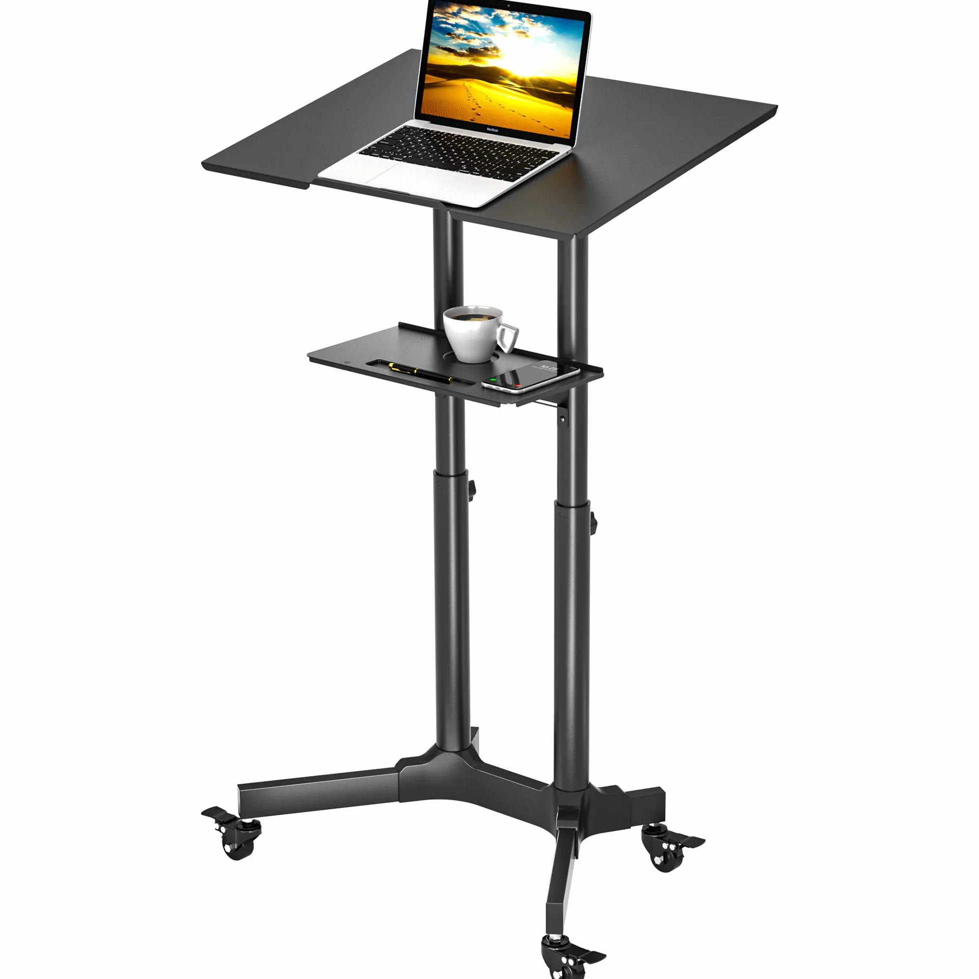BONTEC Regulowane Biurko Stojące z Kołami 103-125 cm Stalowa Rama