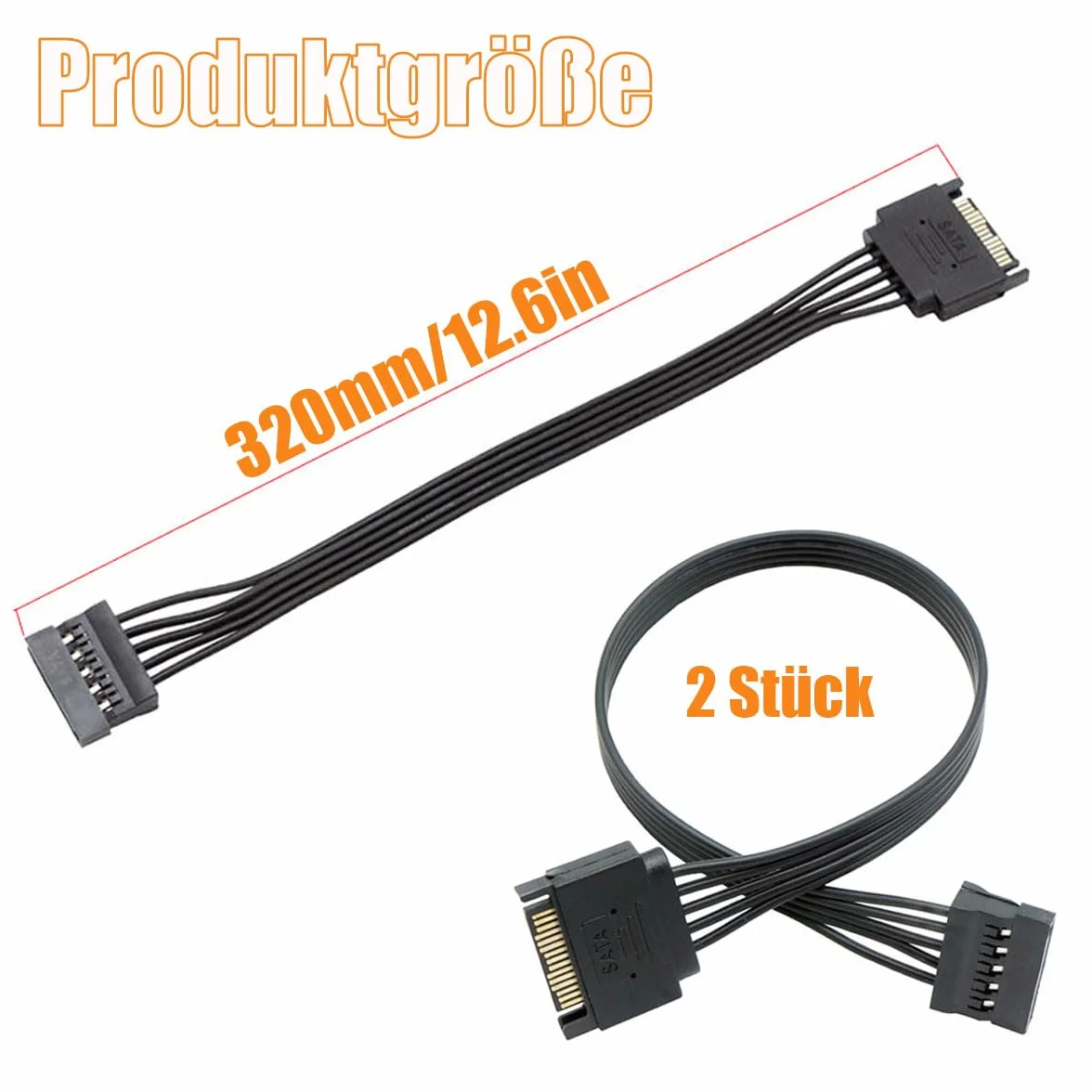 GERUI 2 szt. SATA 15-pinowy przedłużacz zasilania SATA męski na żeński płaski kabel do dysku twardego zasilacz HDD SSD nagrywarka DVD dysk