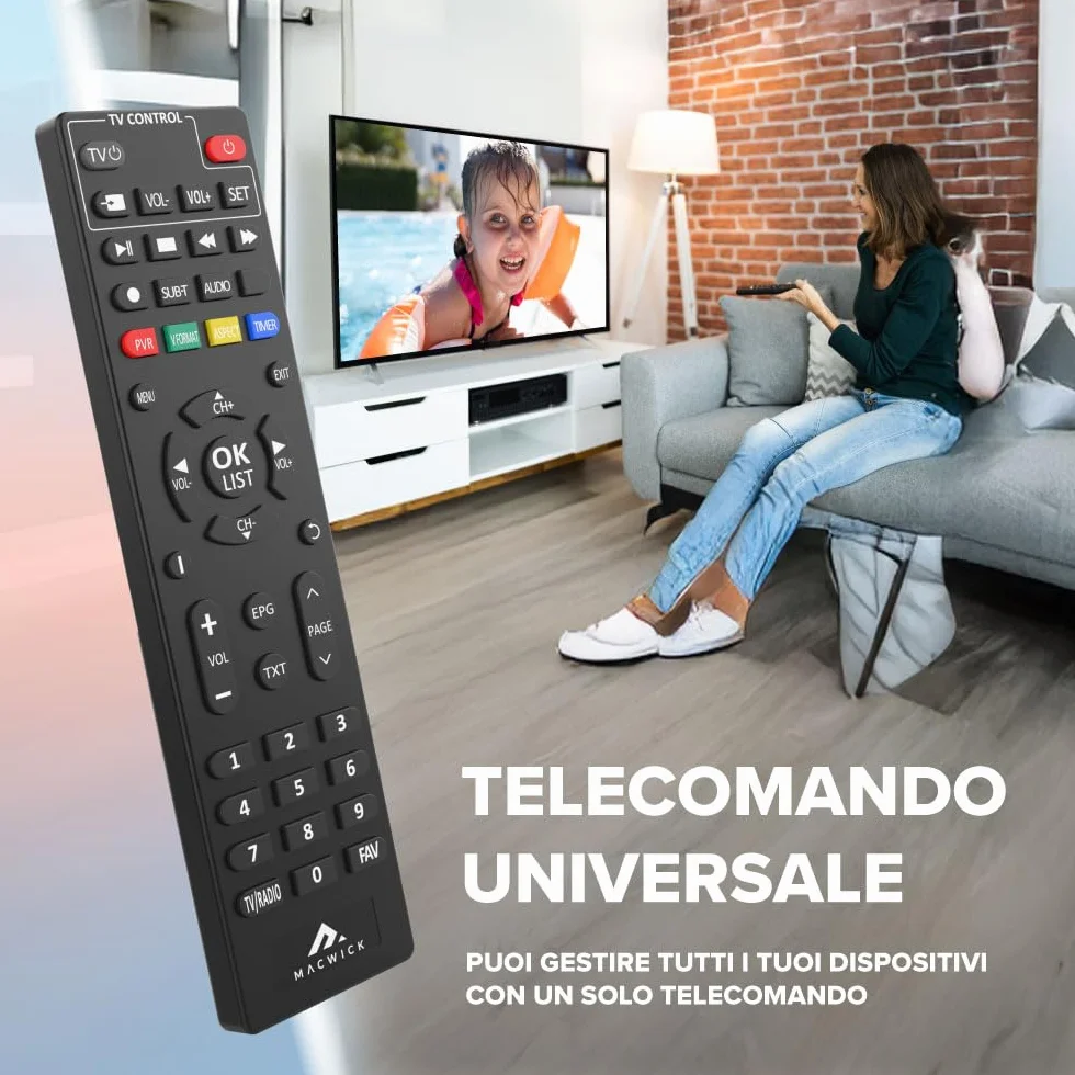 Macwick Dekoder telewizji cyfrowej DVB-T2 tylko naziemny 2025-2026 BEZ TV-SAT, 1080P H265 HEVC, HD HDMI USB połączenie funkcja PVR, niewidoczne nano, pilot na podczerwień 2 w 1, sprawdź kompatybilność