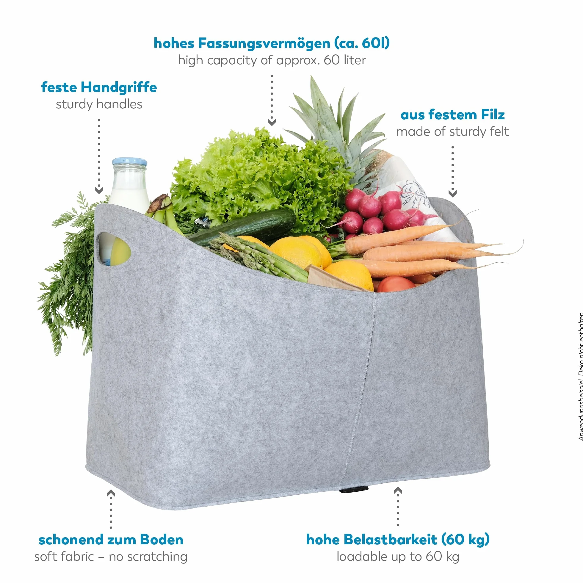 Rubberneck Kosz na zakupy torba filcowa XL składana Shopper Bag szary