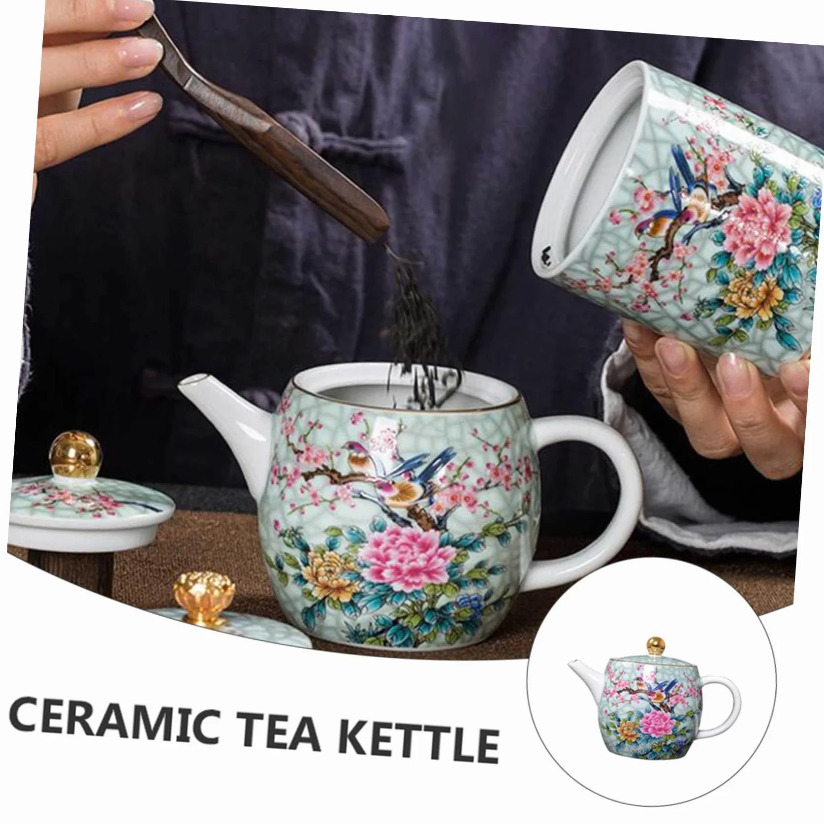 Cabilock 1kawałek Czajniczek Ceramiczny Ręcznie Malowanym Wzorem Kwiatów Idealny Do Serwowania Herbaty Odporny Wysoką Niską Temperaturę Doskonały Spotkania Domu Biurze