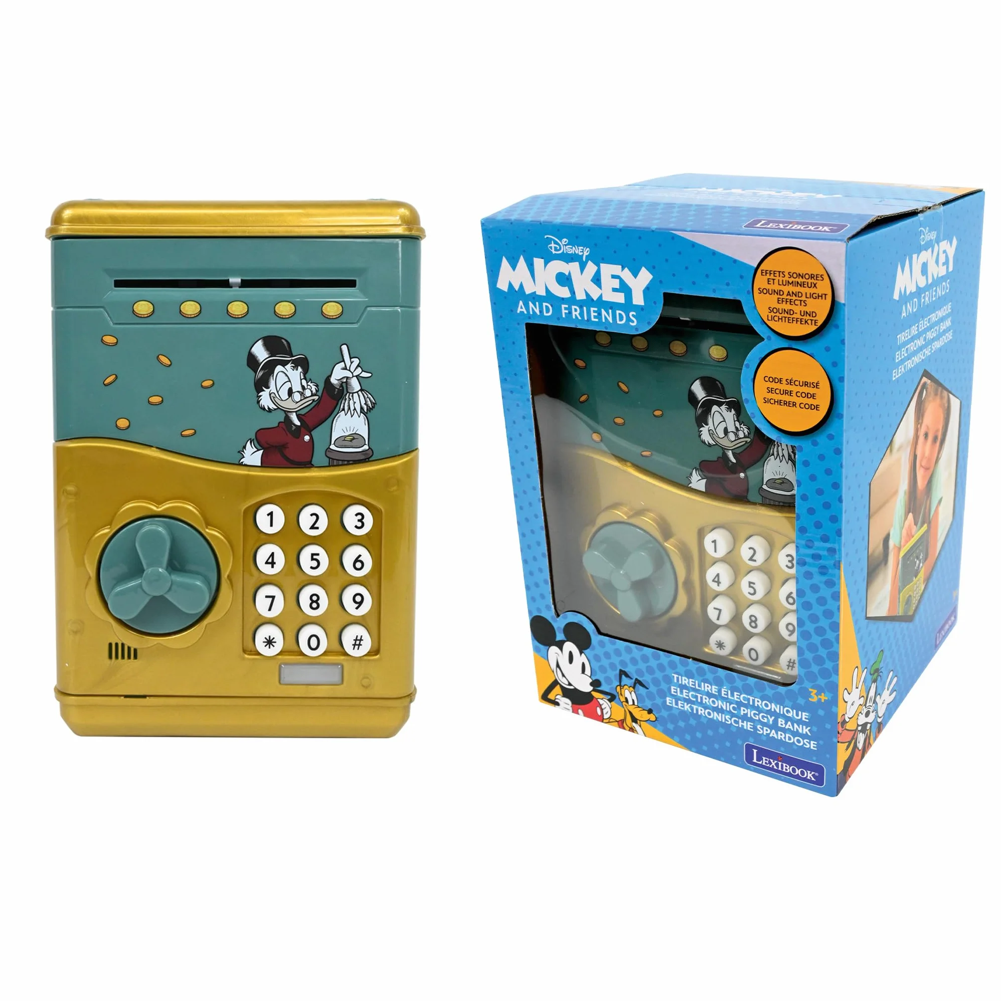 Lexibook, Disney Classics, Elektroniczna Skarbonka SknerUS, Efekty Dźwiękowe i Świetlne, 9 Utworów Muzycznych w Zestawie, Zielony, Żółty, JG150SC