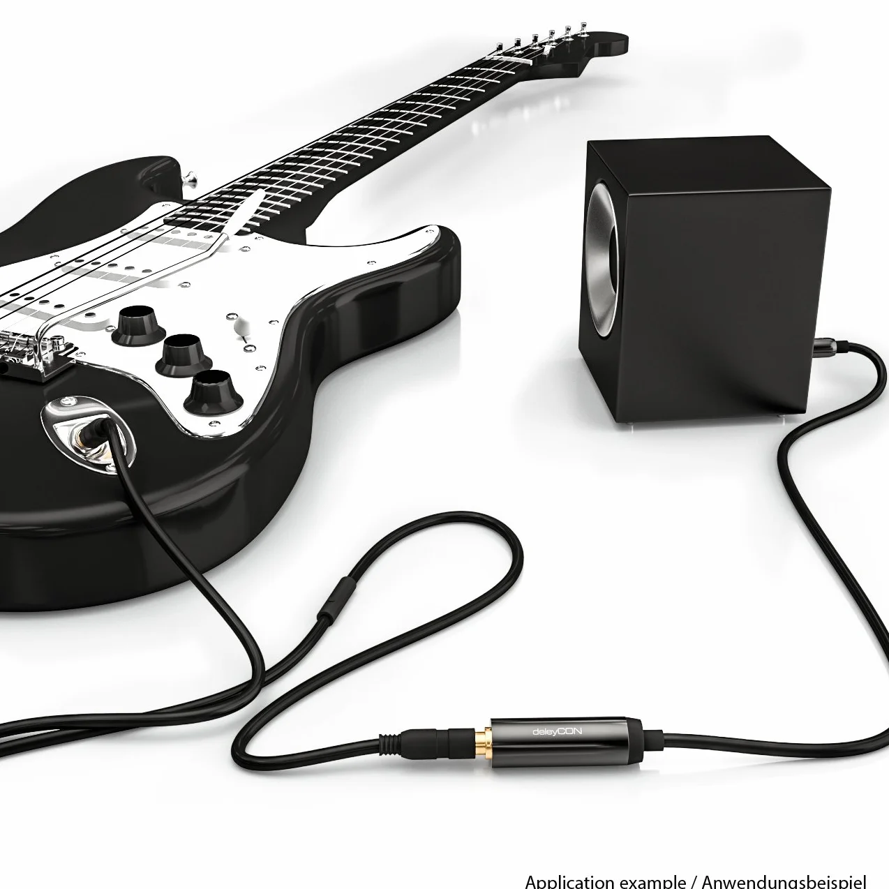 deleyCON 0,2m Kabel Adapter Audio Stereo Jack - Wtyk 3,5 mm na Gniazdo 6,3 mm - Pozłacane Styki, Wewnętrzny Przewodnik z Miedzi OFC, Metalowa Obudowa - Czarny
