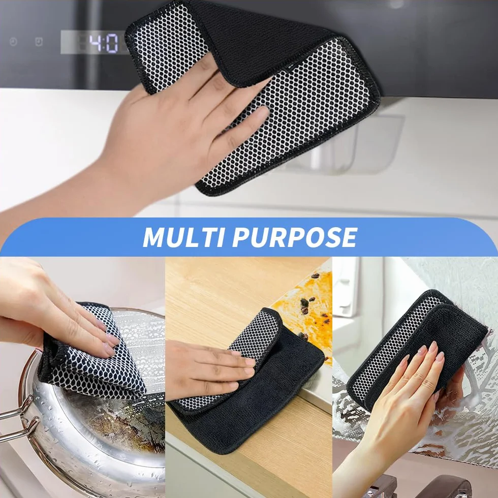 KinHwa Microfiber Dish Cloths Absorbent Quick Dry 7x7 inch 9 Pack Black
