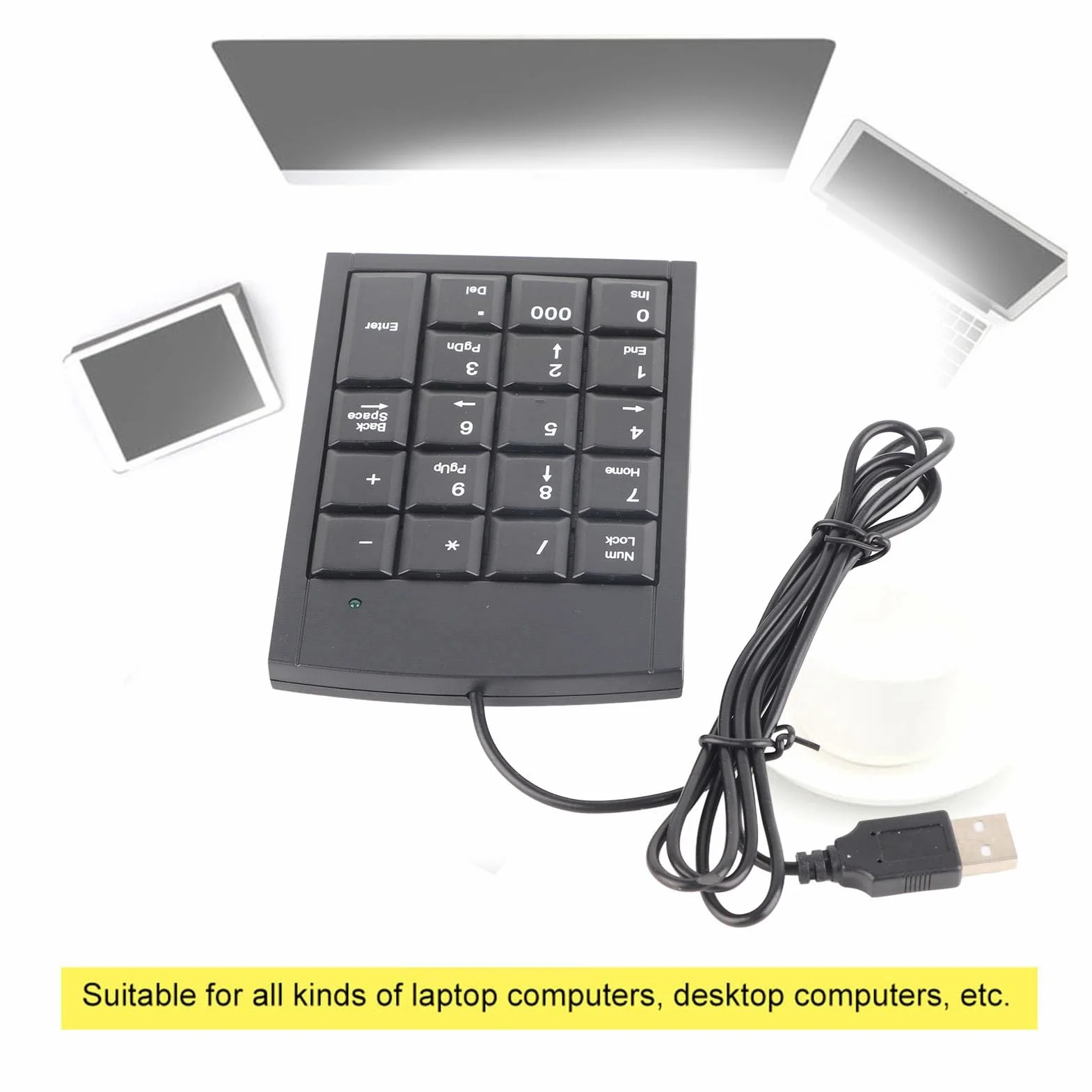 Yoidesu Klawiatura Numeryczna USB Wodoodporna Przenośna Wąska Mini Klawiatura do Laptopa Numer Zewnętrzny Skróty