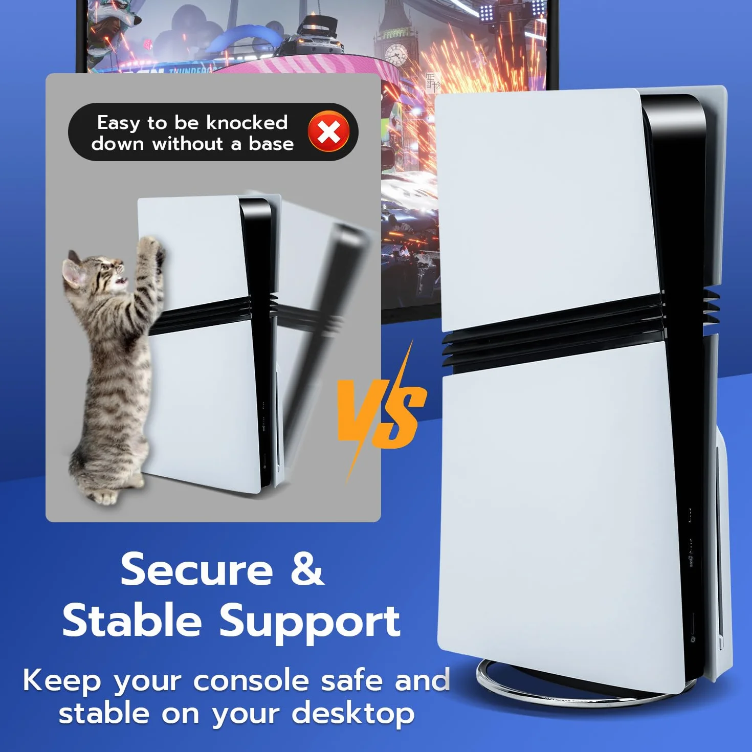 Stojak pionowy do konsol PS5/PS5 Pro/PS5 Slim, pionowa okrągła podstawa uniwersalna podstawka na biurko do wszystkich konsol P5 Disc i Digital Editions - srebrny