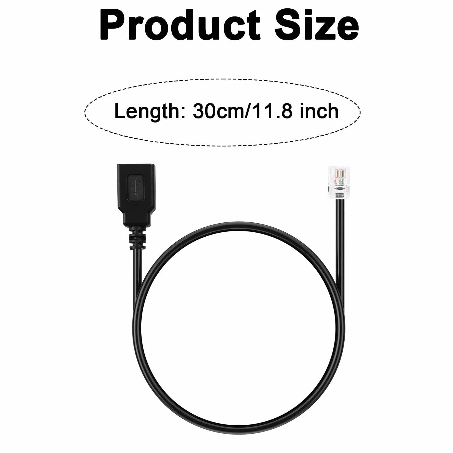 Kabel RJ9 Męski na USB Żeński, 30cm Adapter 4P4C na Gniazdo Telefoniczne USB do Telefonów VoIP Faksów i Demodulacji Połączeń Telefonicznych (Czarny)