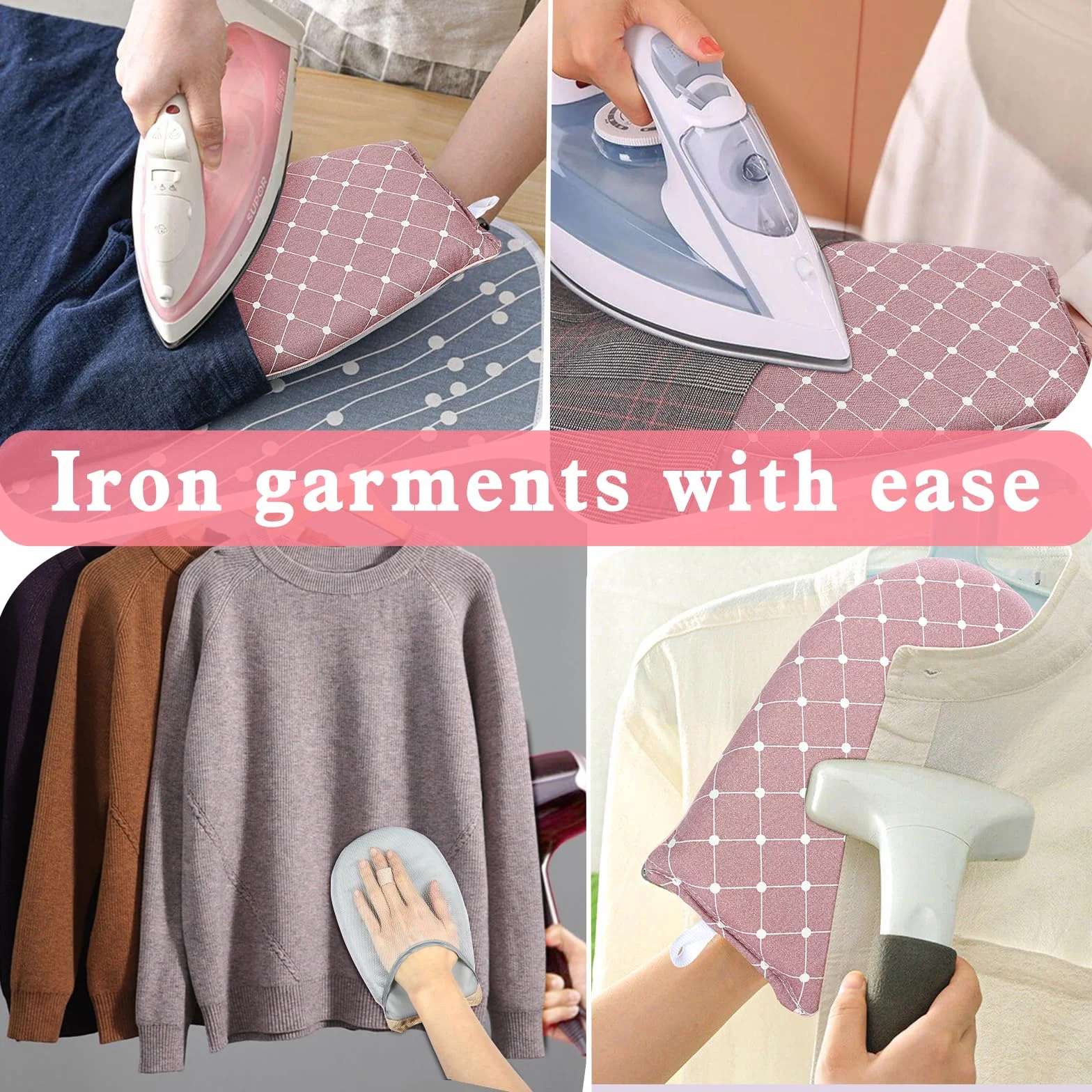 Andibro Garment Steamer rękawice do prasowania, parownica, ze szlufką na palec, wodoszczelne, odporne na wysokie temperatury, akcesoria do ubrań, koszulek, prasowania (różowe)