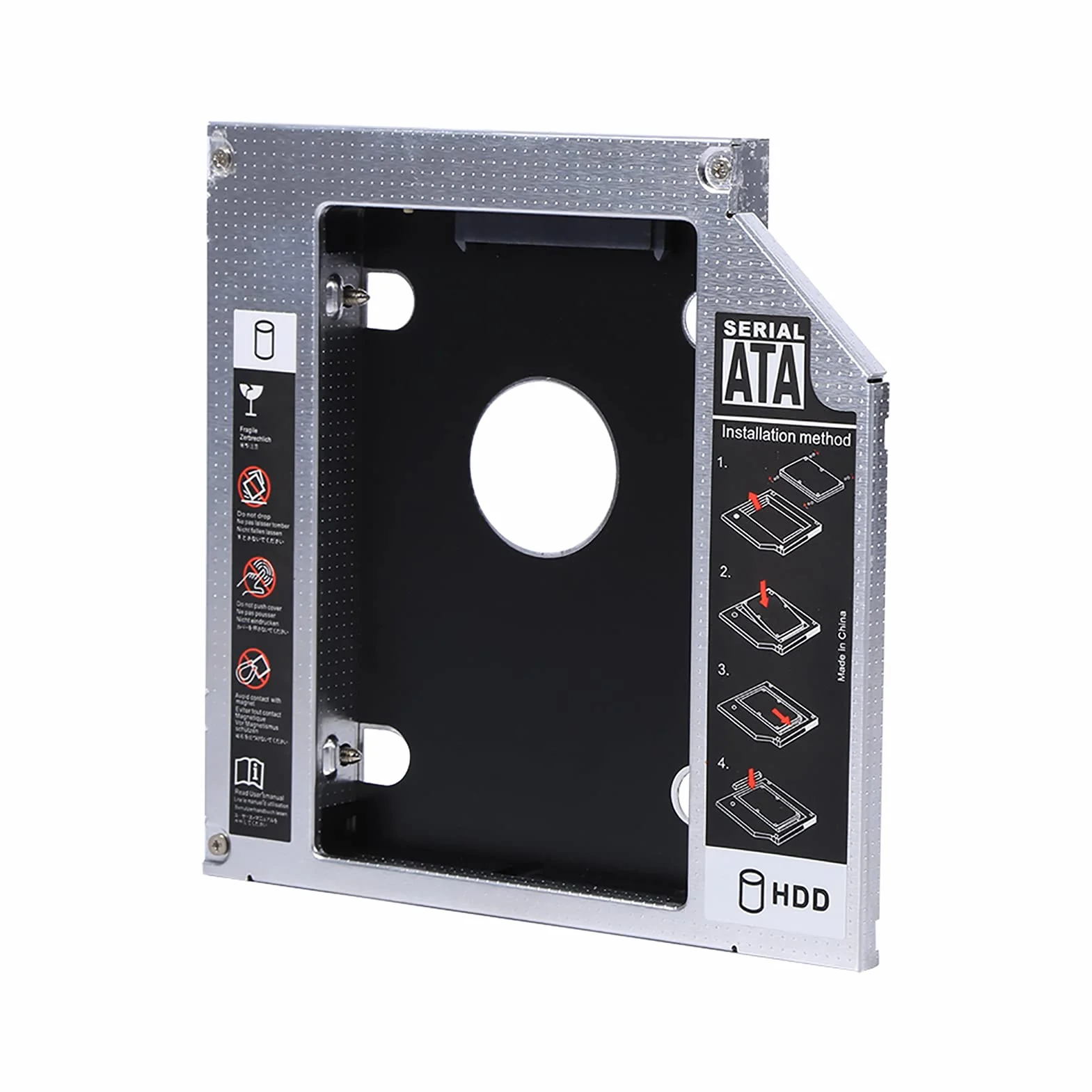 Obudowa dysku twardego, uniwersalny 2nd 12,7 mm twardy dysk optyczny adapter DVD adapter aluminiowy SATA HDD obudowa dysku twardego obsługuje dysk twardy 2,5 HDD, SATA, SATAII, SATA-III SDD