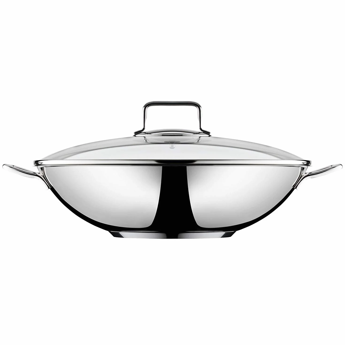 WMF Macao 2-częściowy zestaw do woków indukcyjnych, patelnia wok 36 cm ze szklaną pokrywką, polerowana stal nierdzewna Cromargan, niepowlekana