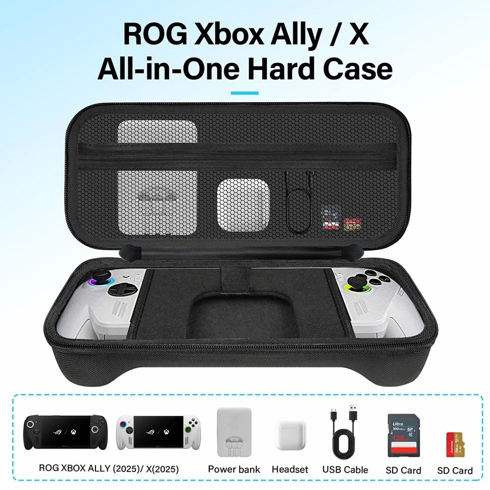 Lokyoyo Etui do przenoszenia kompatybilne z ASUS ROG Xbox Ally/Xbox Ally X 2025, z kieszenią siatkową i wbudowanym stojakiem na konsolę i akcesoria