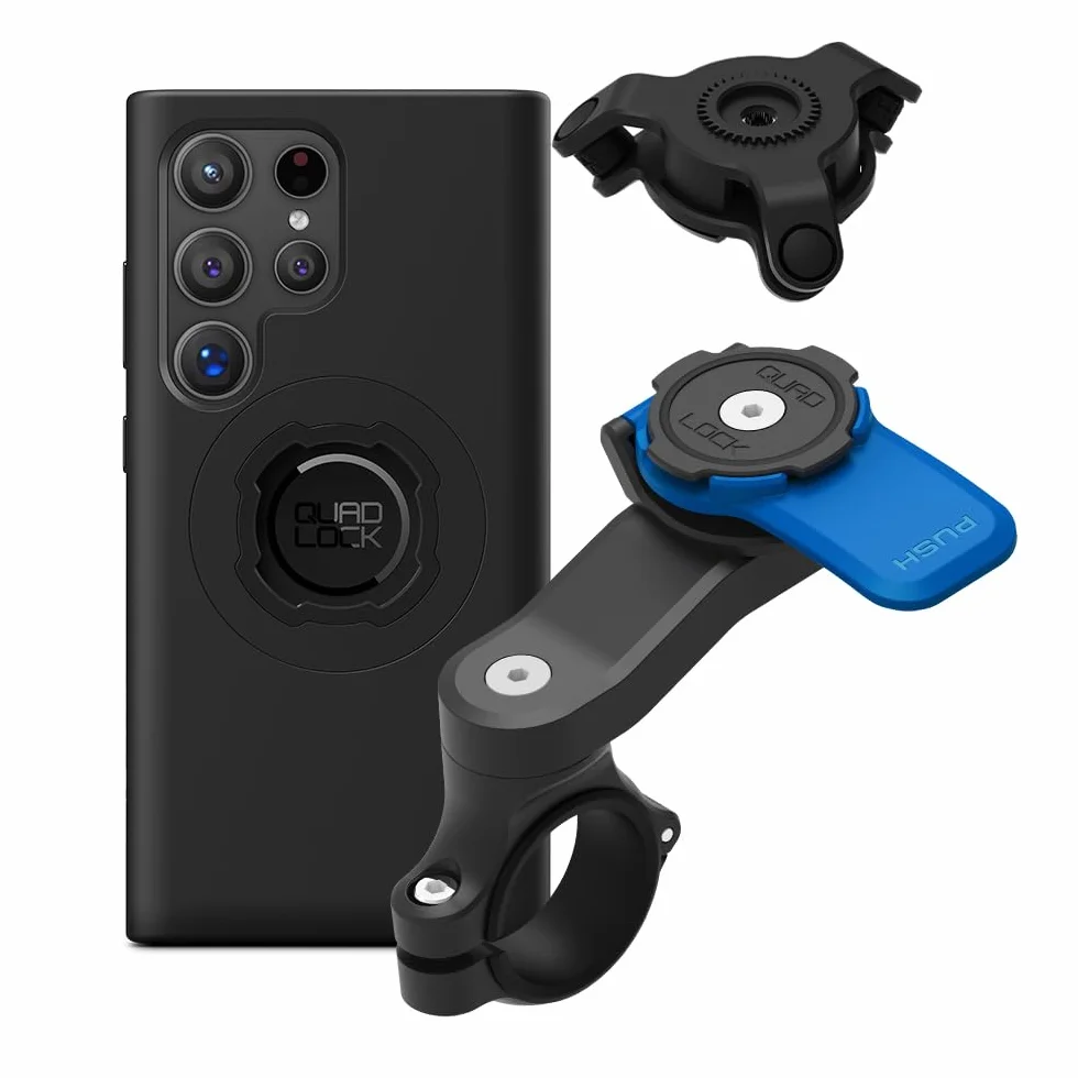 Quad Lock Kierownica Motocyklowa Uchwyt Telefonu Zestaw z Amortyzatorem Drgań i Galaxy S24 Ultra MAG Etui