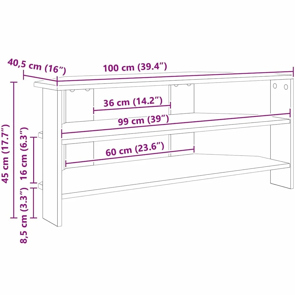 vidaXL RogowaSzafkanaTelewizor Dąb rzemieślniczy 102x40,5x45cm, Stylowy pokój dzienny, nowoczesny prostokątny stół TV, trwała konsola z tworzywa, funkcjonalne centrum rozrywki