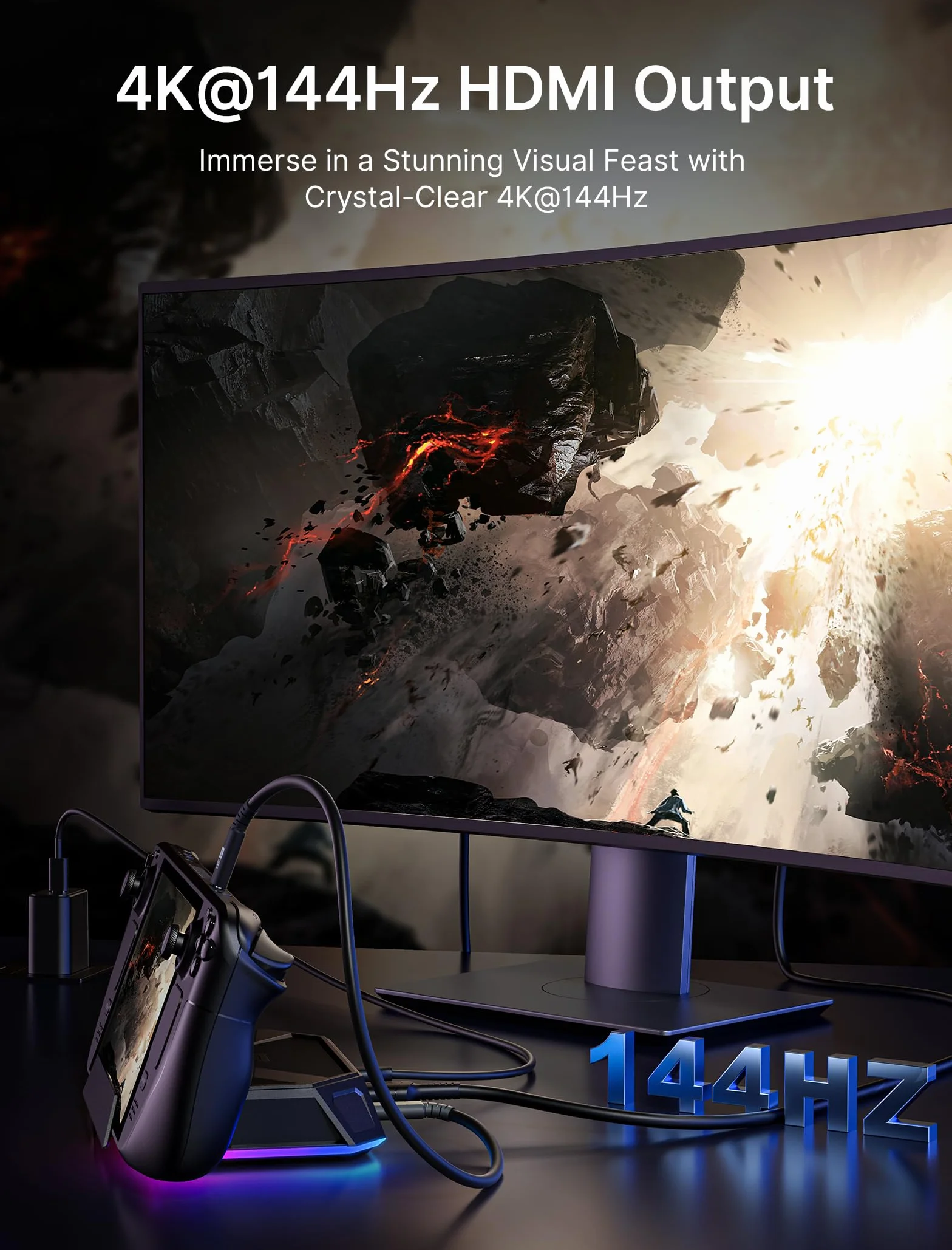 JSAUX Stacja dokująca RGB kompatybilny z Steam Deck (OLED)/ROG Ally/Legion Go, stacja dokująca 8 w 1 z 4K przy 60 Hz HDMI, Gigabit Ethernet, USB C 3.0, Dual USB A 3.0, USB 2.0 i 100W USB C – HB0801