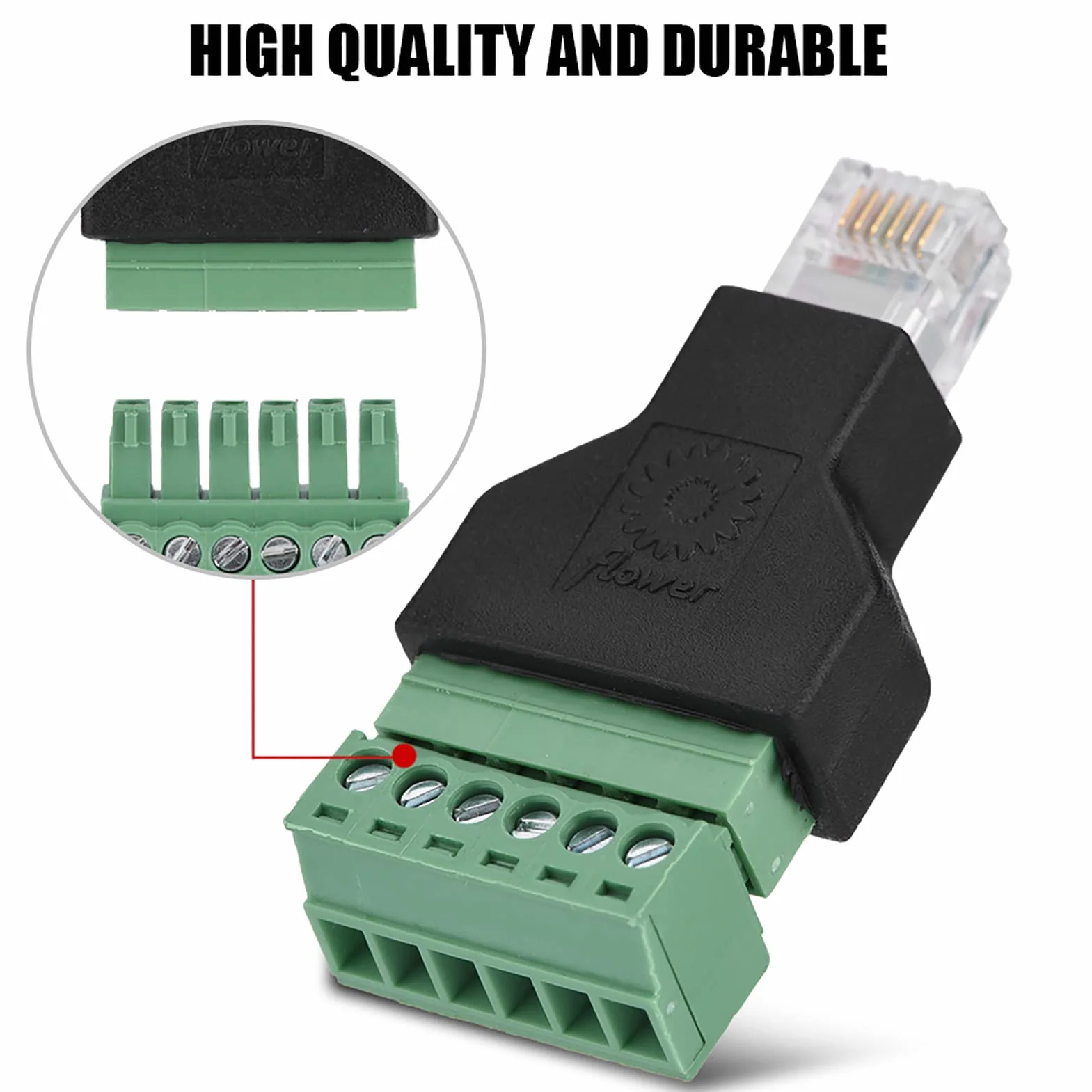 Adapter Końcówki śrubowej RJ12, 2 szt. Plastikowe Złącze Ethernet RJ12 6P6C Złącze Męskie na 6-pinowe Zaciski śrubowe