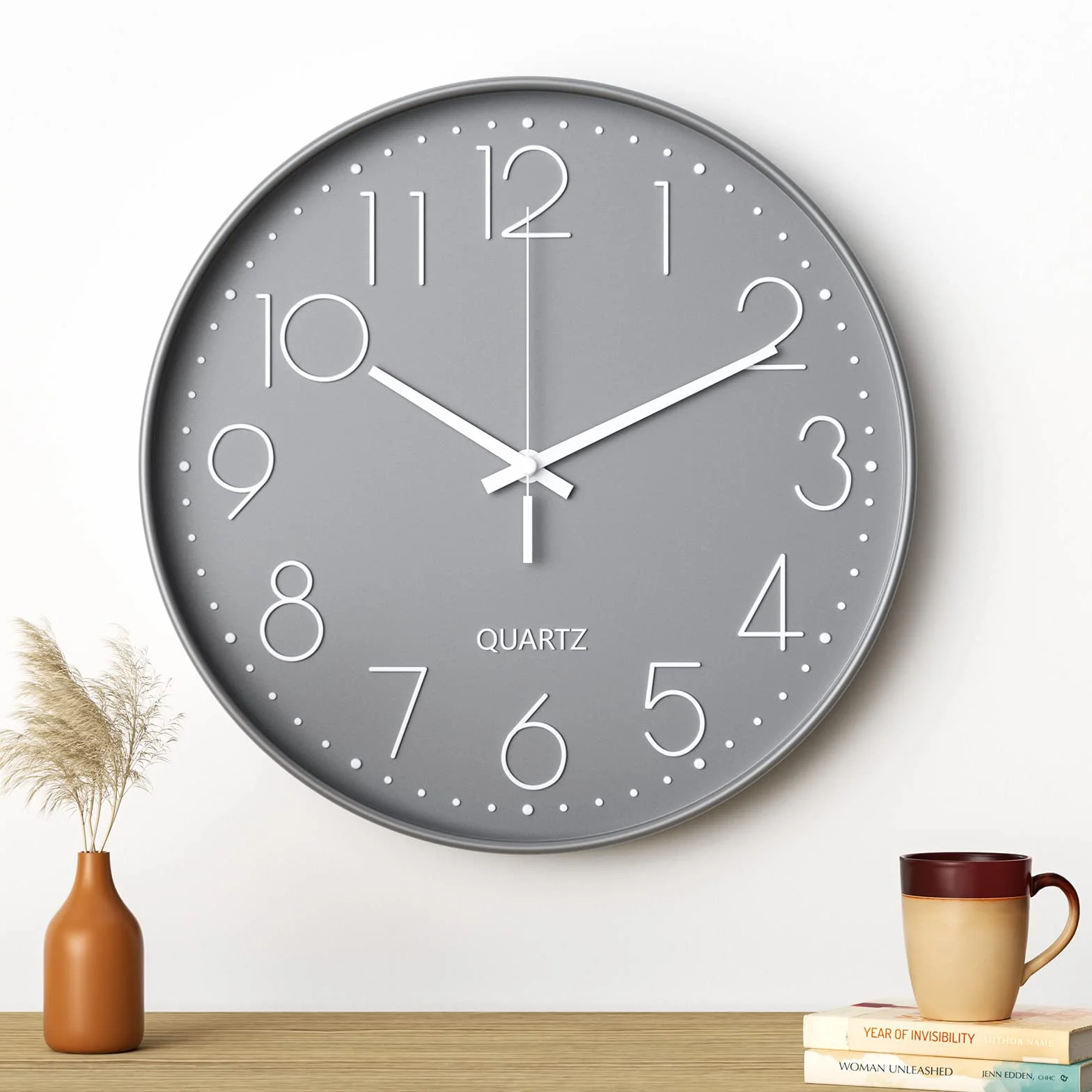 Uootach Zegar ścienny 30 cm (12 cali) nowoczesny cichy zegar ścienny, cichy mechanizm kwarcowy nowoczesny, minimalistyczny design, czarny, do salonu, kuchni, biura, sypialni(gray)