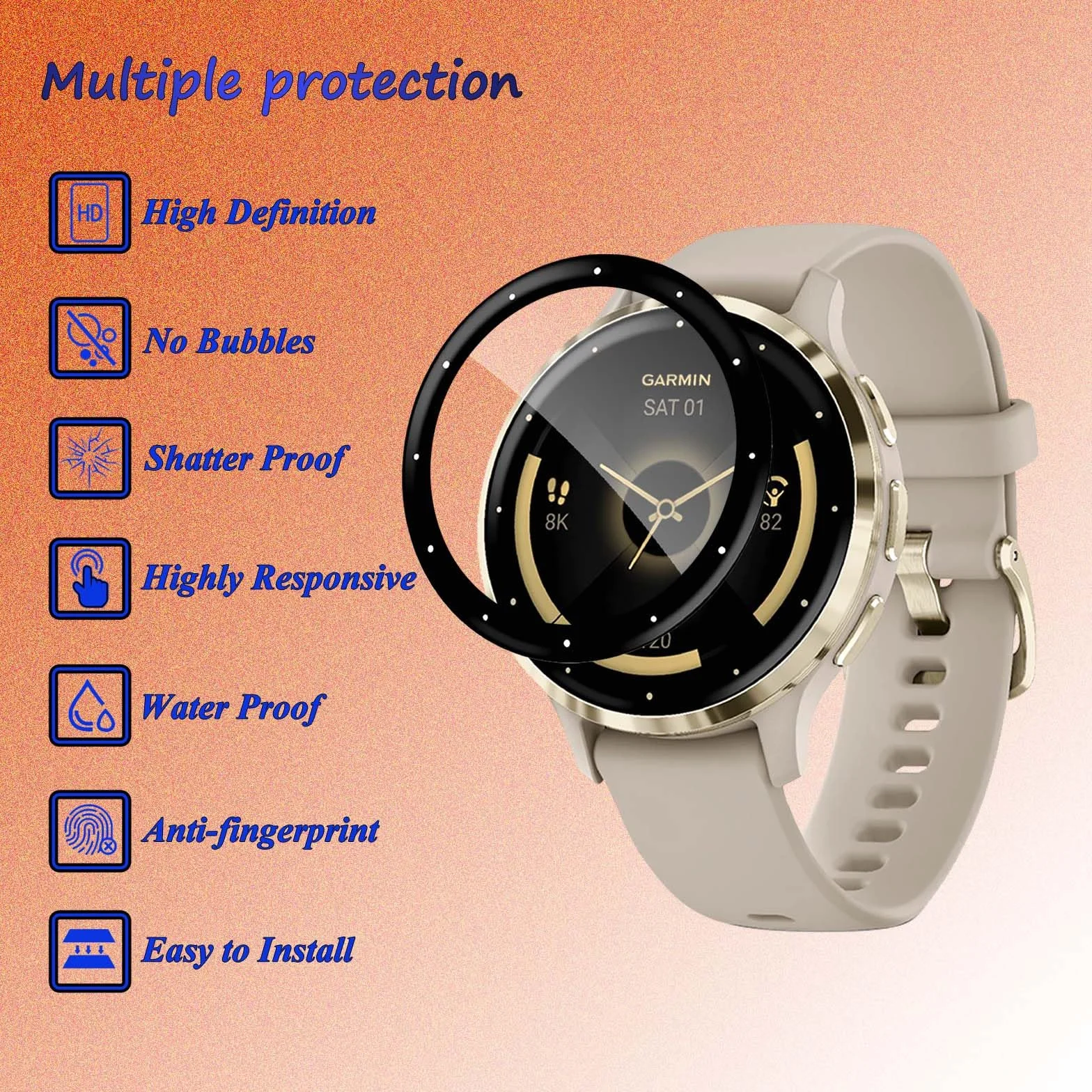 Ochraniacze na ekran kompatybilne z Garmin Venu 3s, bez pęcherzyków powietrza, odporne na zarysowania, pełne pokrycie 3D, folia ochronna HD do Garmin Venu 3s, 4 sztuki